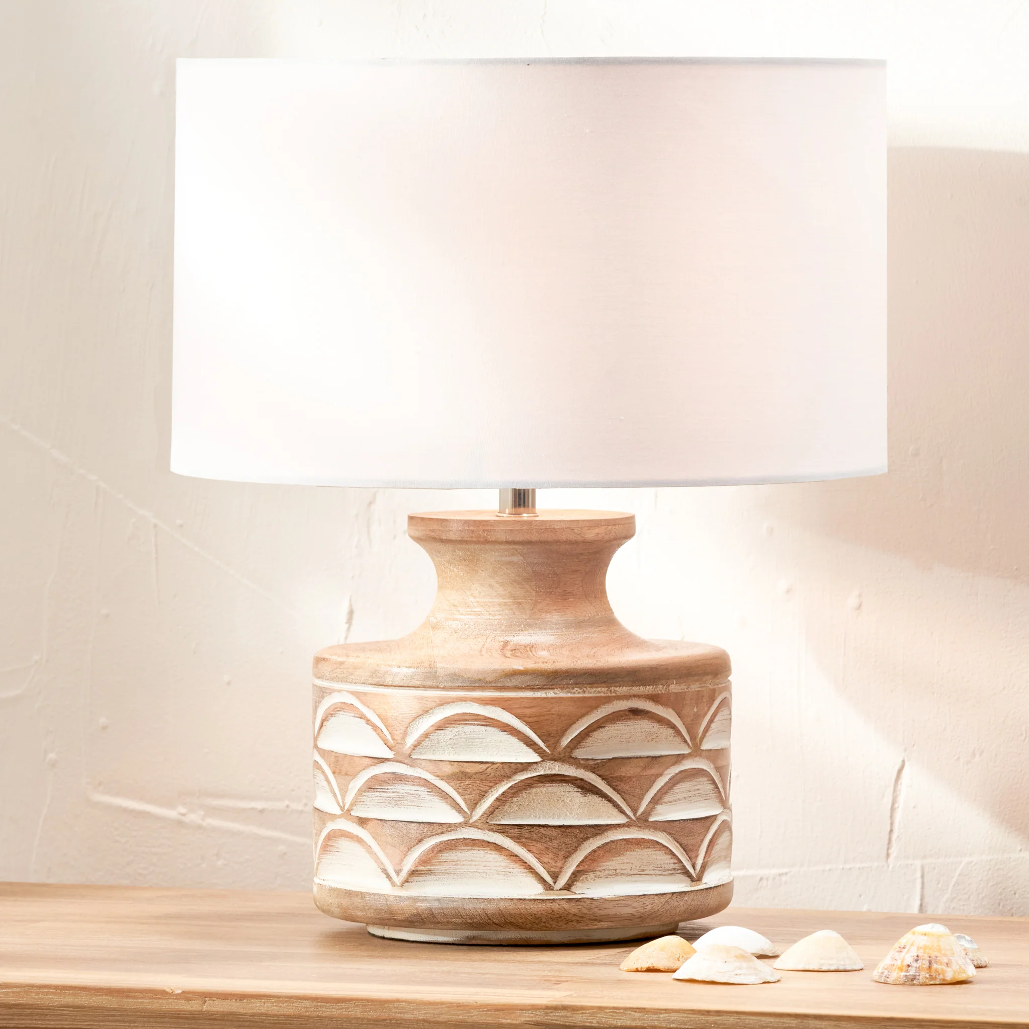 Kingsbury White Wash Carved Wood Table Lamp - Image 2