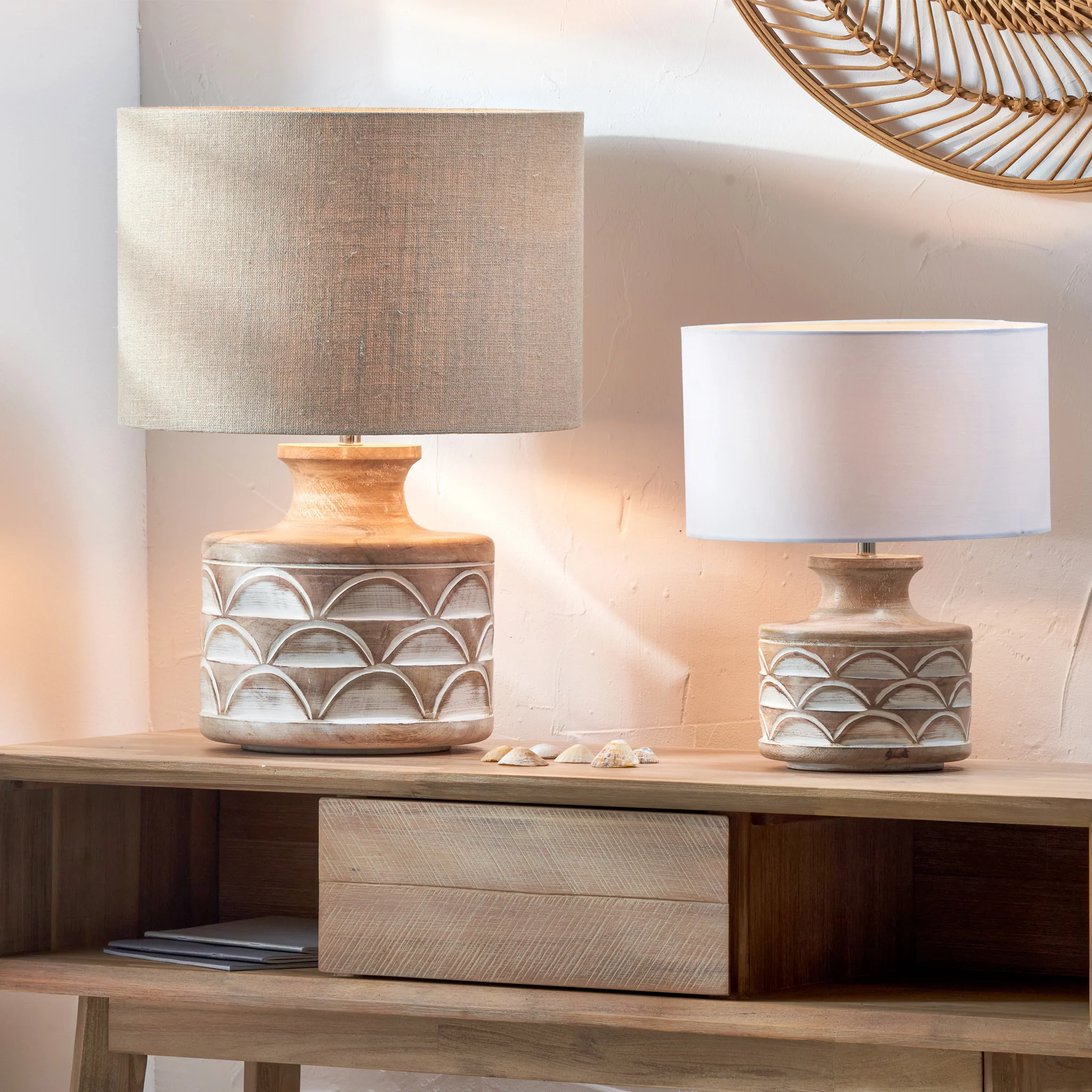 Kingsbury White Wash Large Carved Wood Table Lamp - Image 8