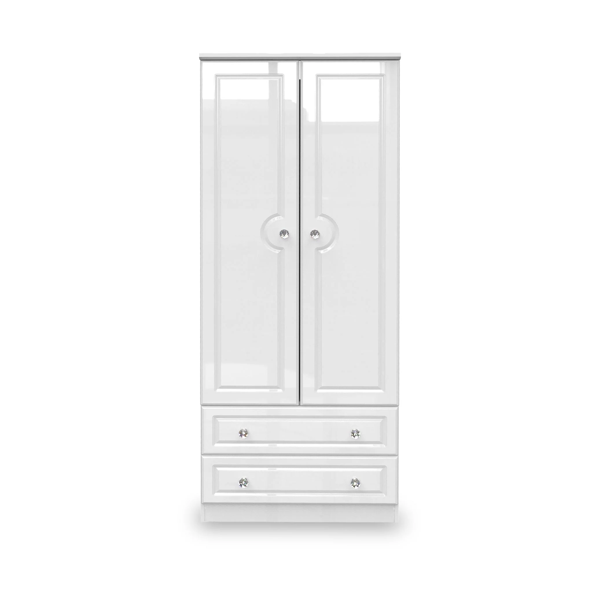 Kinsley White Gloss 2 Door 2 Drawer Wardrobe - Image 3