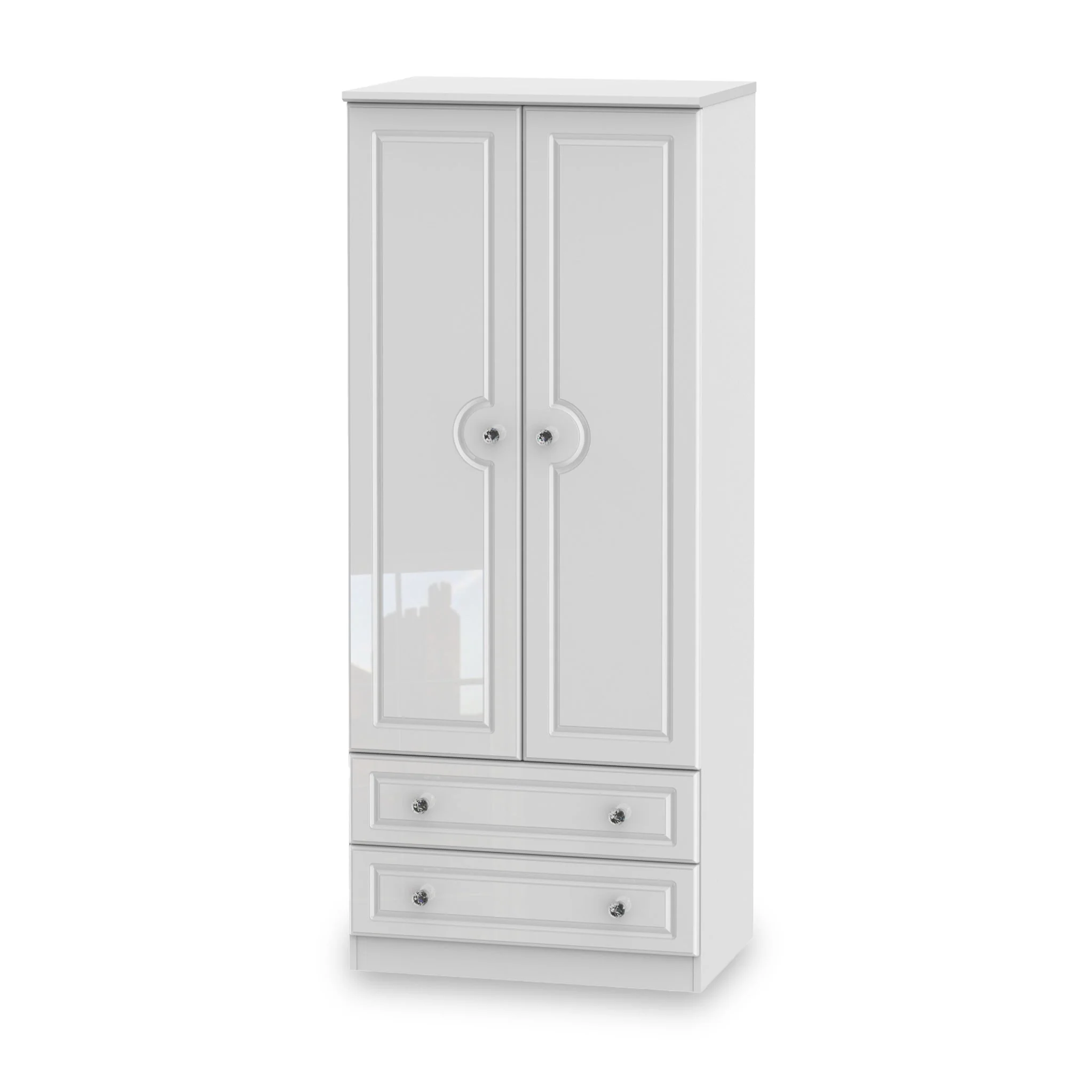 Kinsley White Gloss 2 Door 2 Drawer Wardrobe - Image 4