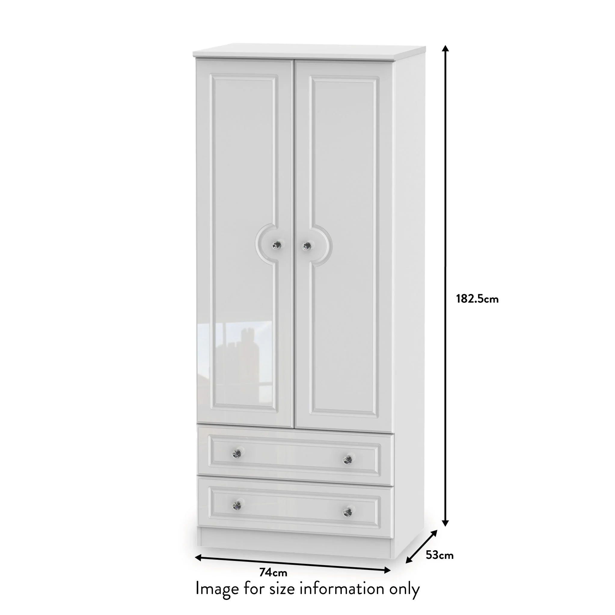 Kinsley White Gloss 2 Door 2 Drawer Wardrobe - Image 8