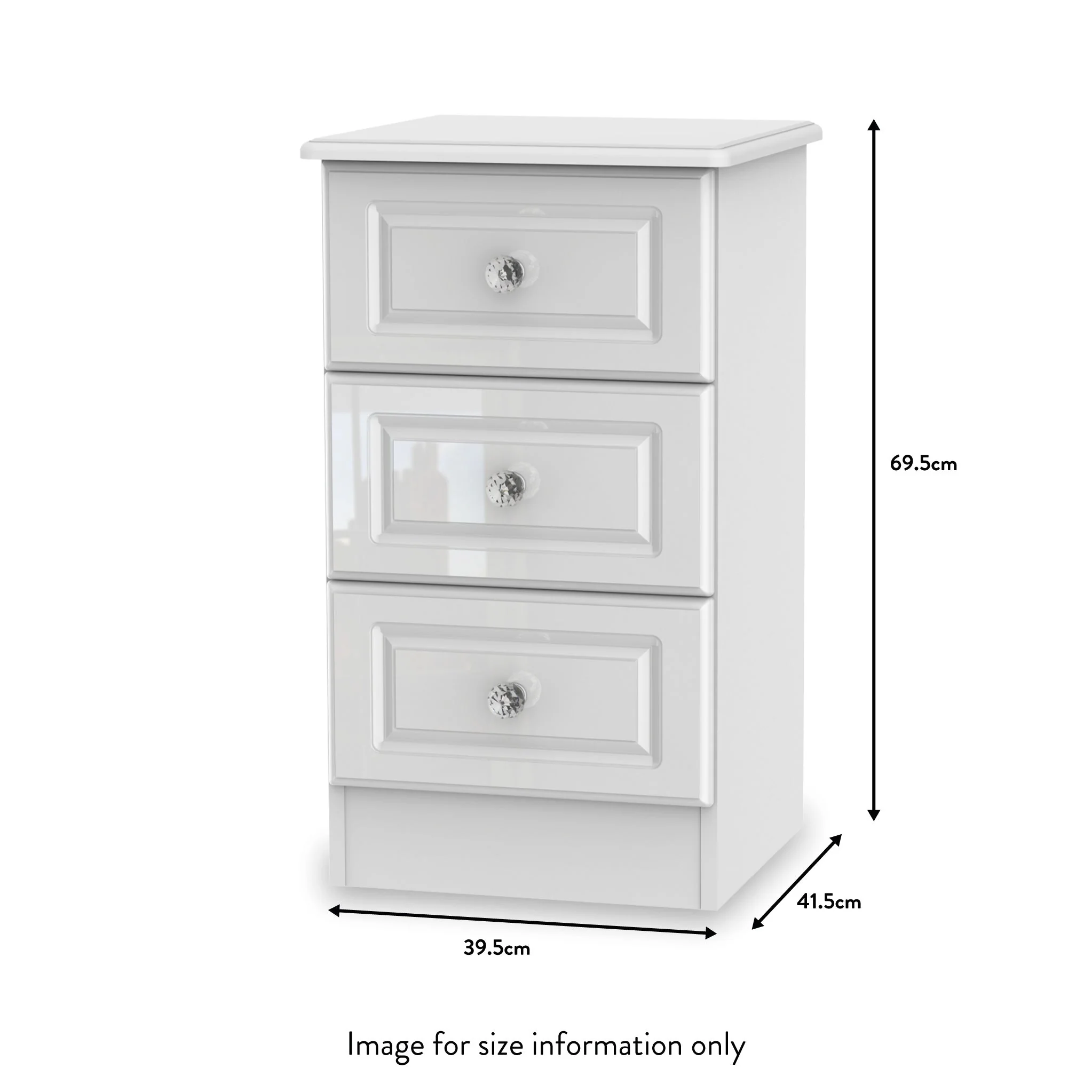 Kinsley White Gloss 3 Drawer Bedside Cabinet - Image 7