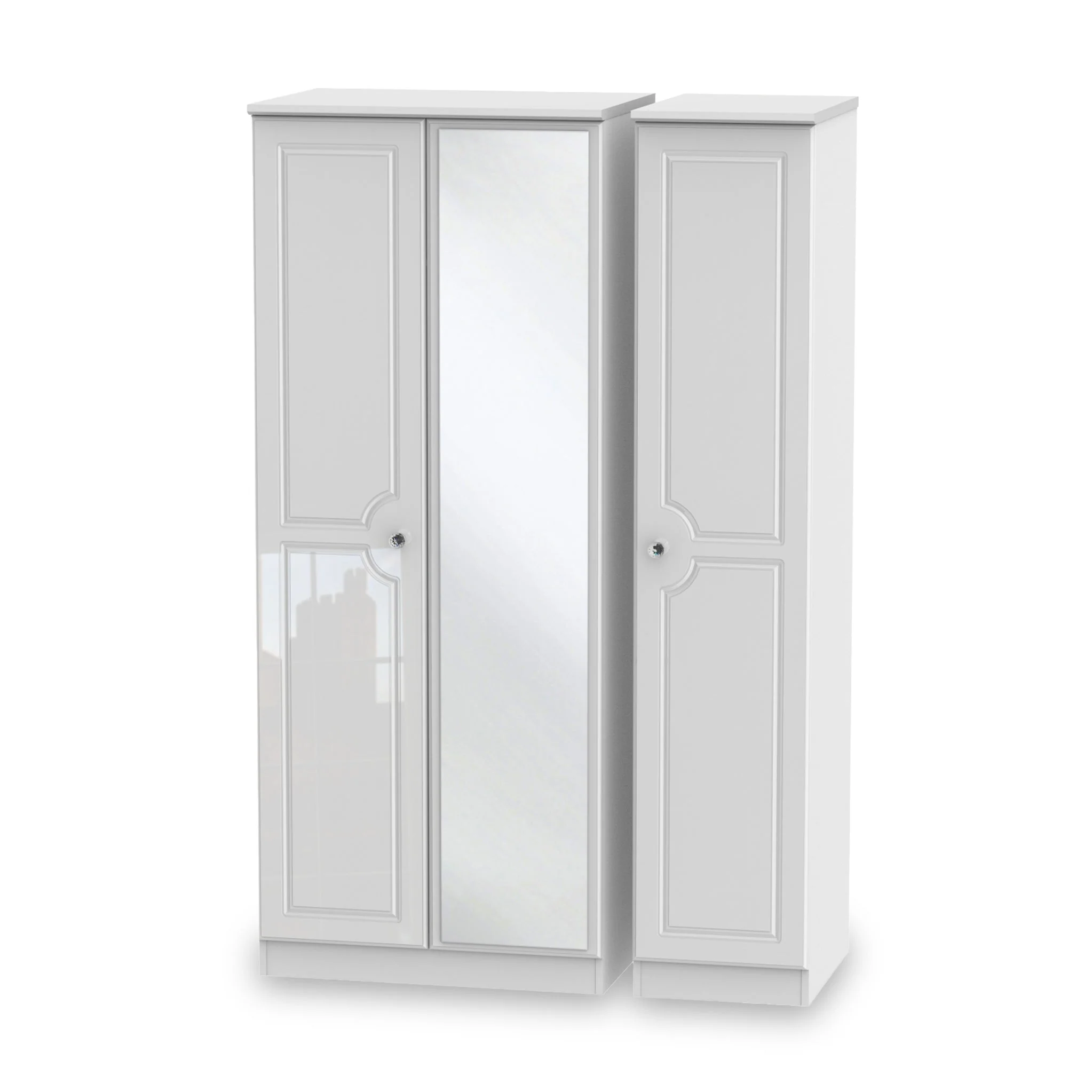 Kinsley White Gloss Triple Wardrobe with Mirror - Image 4