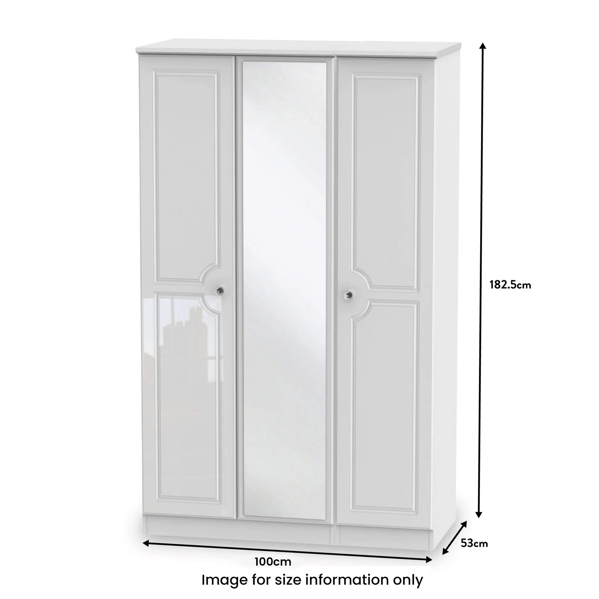 Kinsley White Gloss Triple Wardrobe with Mirror - Image 7