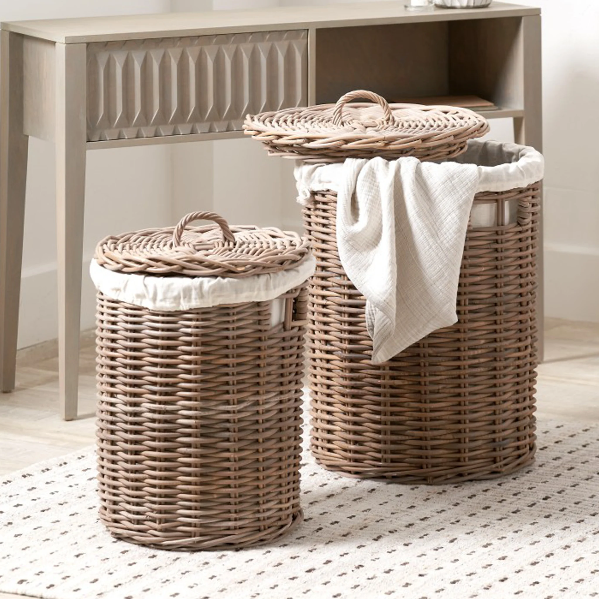 Kubu Round Linen Baskets Set of 2 - Image 2