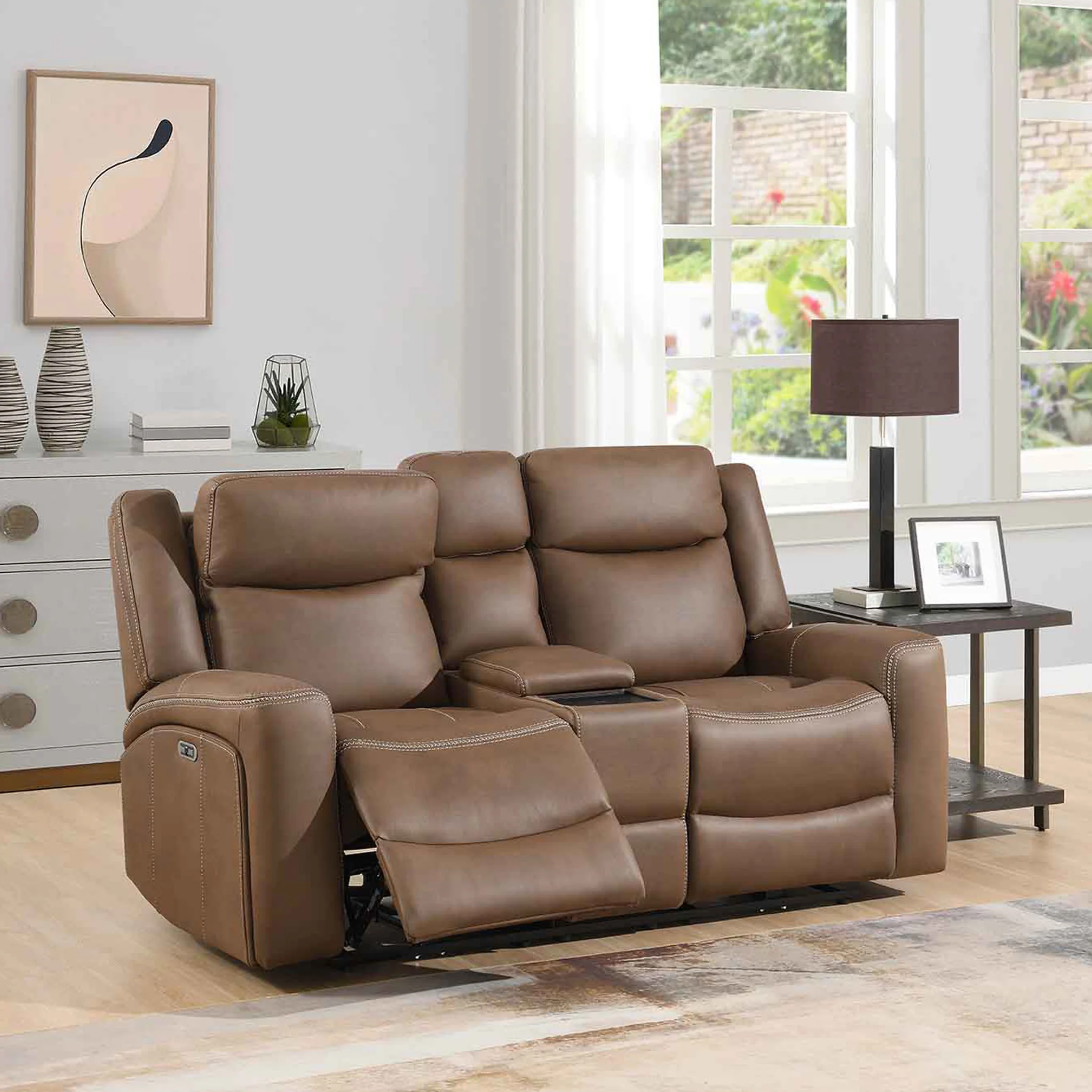 Lambeth Faux Leather 2 Seater Power Recliner Sofa with Console - Image 2