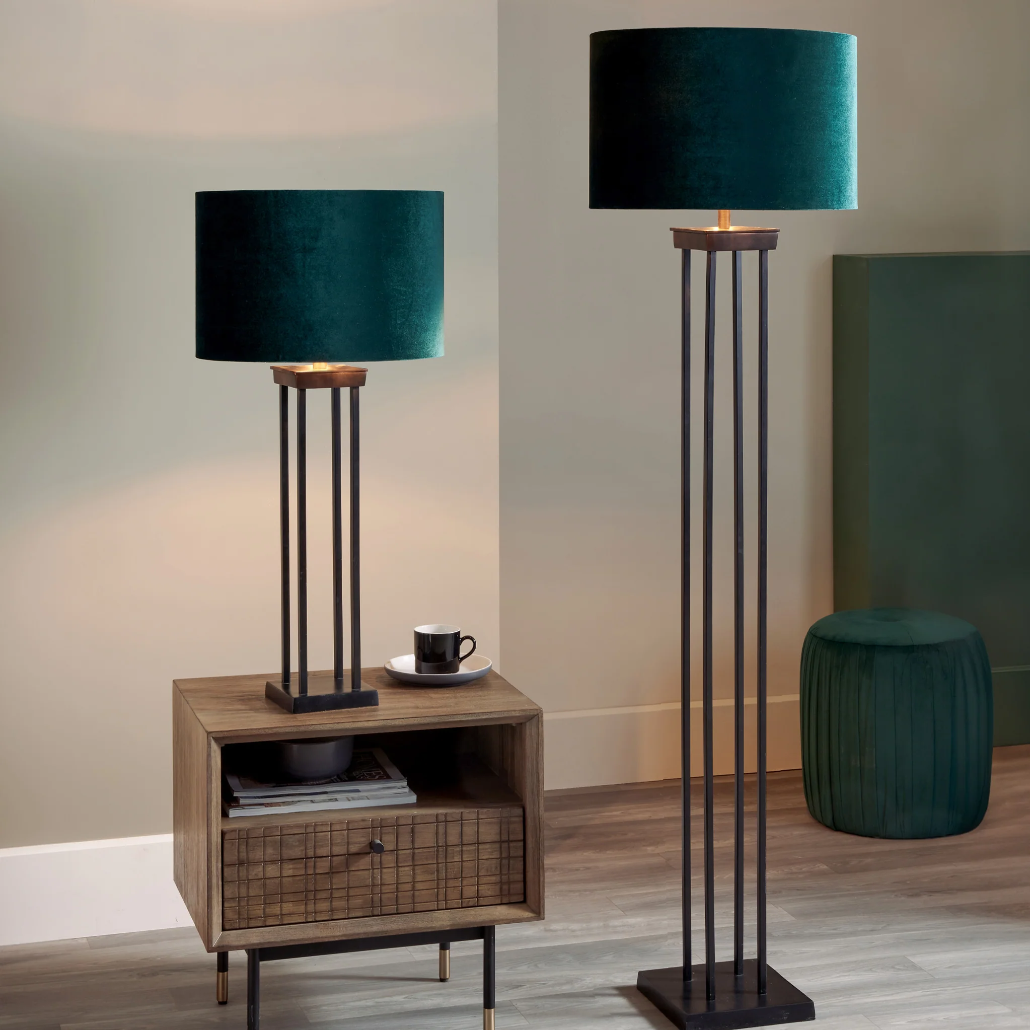 Langston Matt Black Metal Four Post Floor Lamp - Image 2