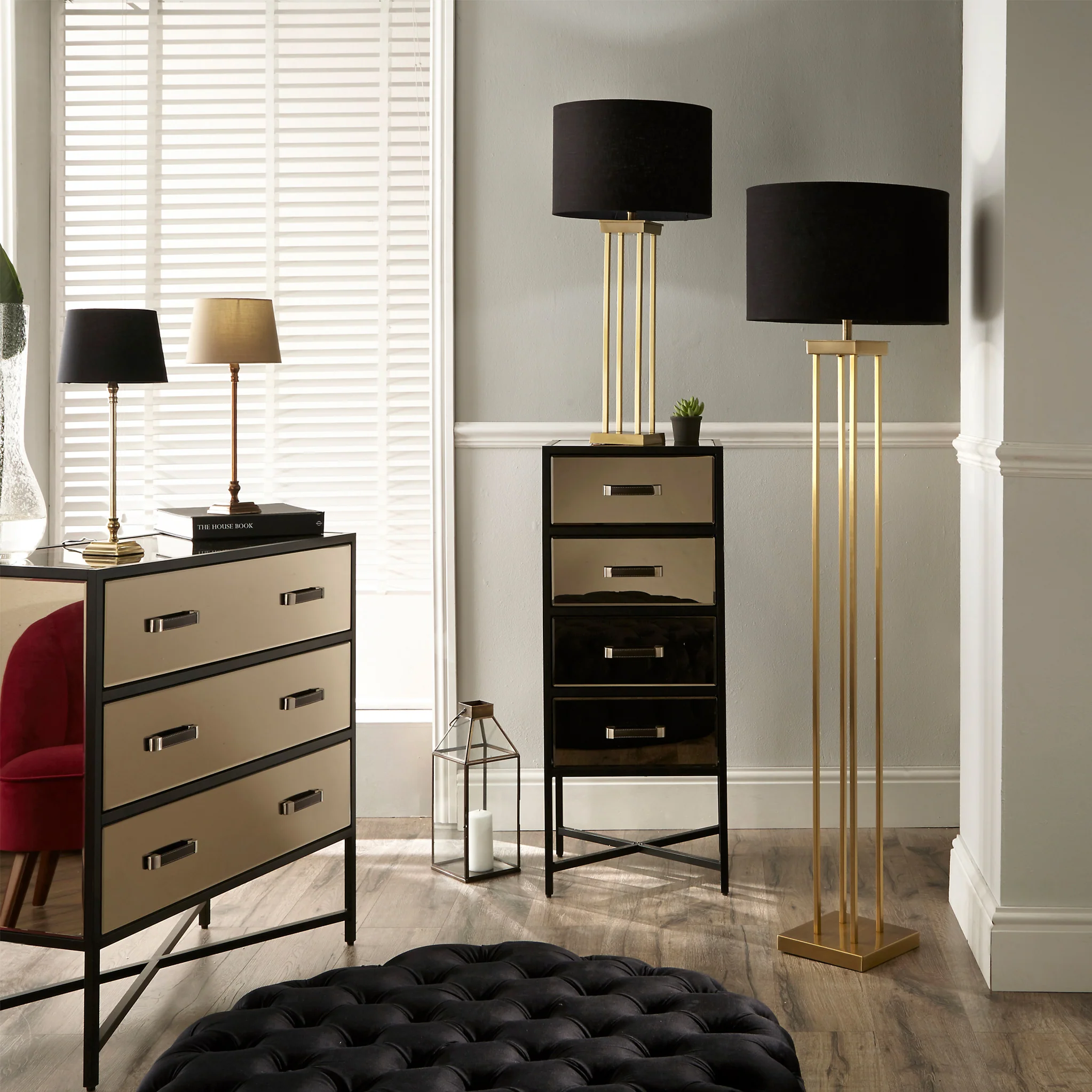 Langston Satin Brass Metal 4 Post Floor Lamp - Image 3