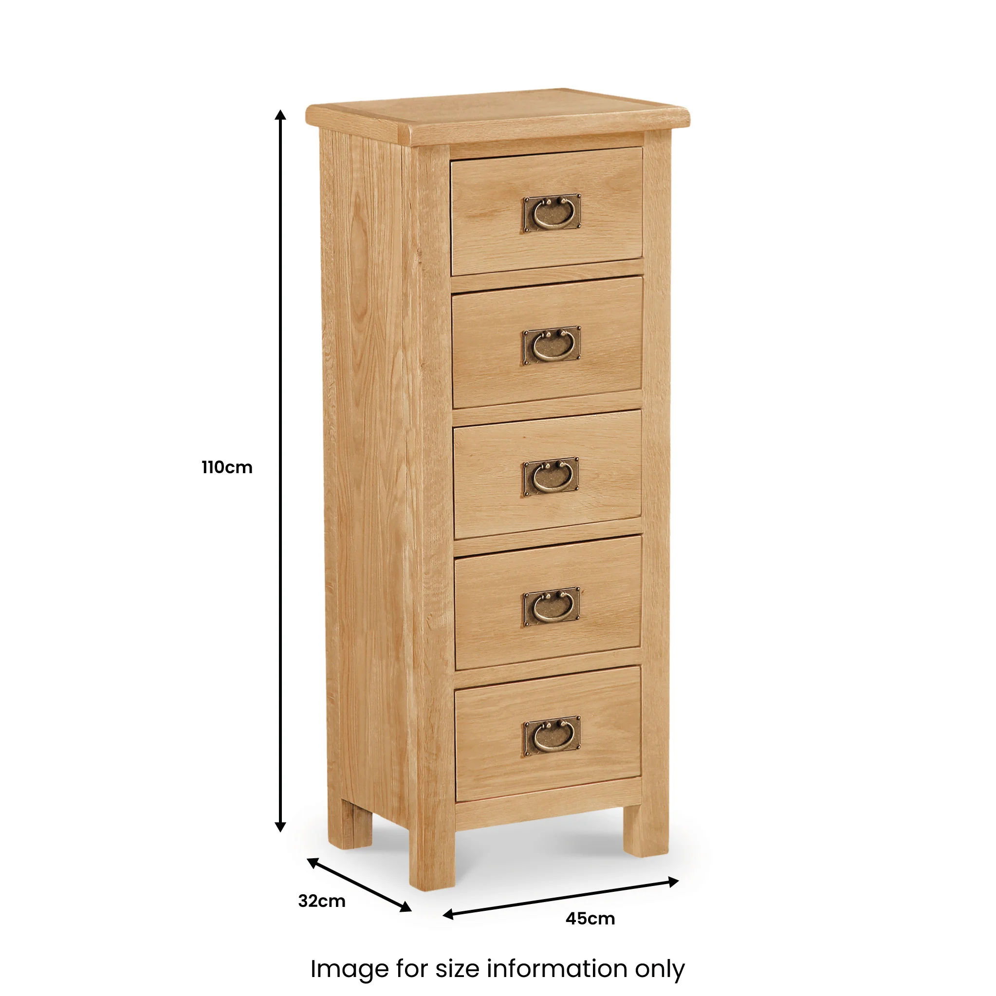 Lanner Oak 5 Drawer Tallboy Chest - Image 2