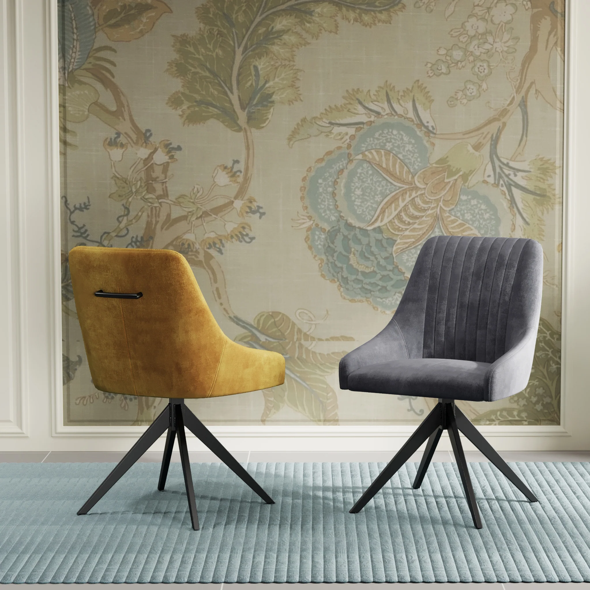 Lawson Velvet Swivel Dining Chair with Black Legs - Image 2