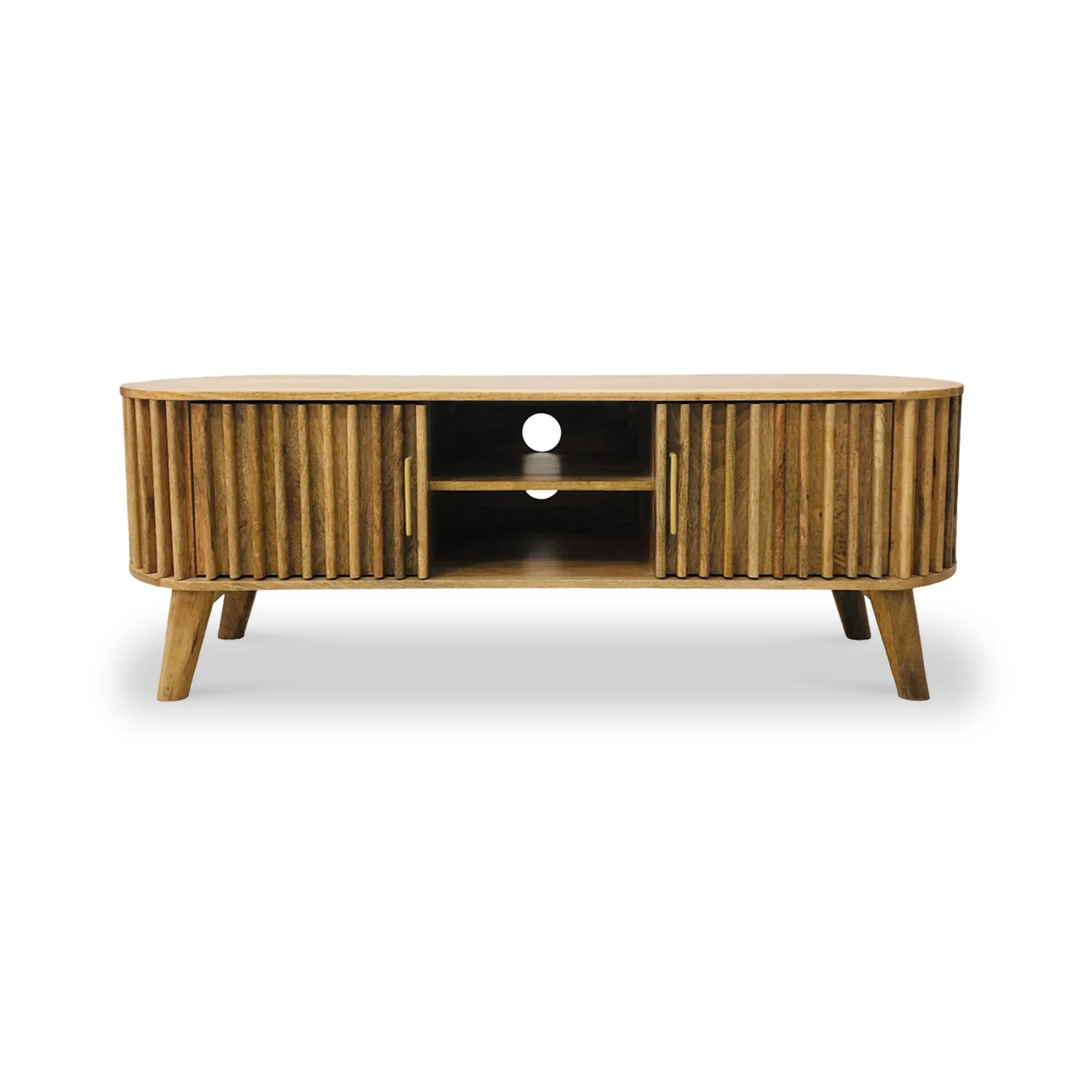 Leo Slatted Mango Wood 2 Door Large TV Unit - Image 3