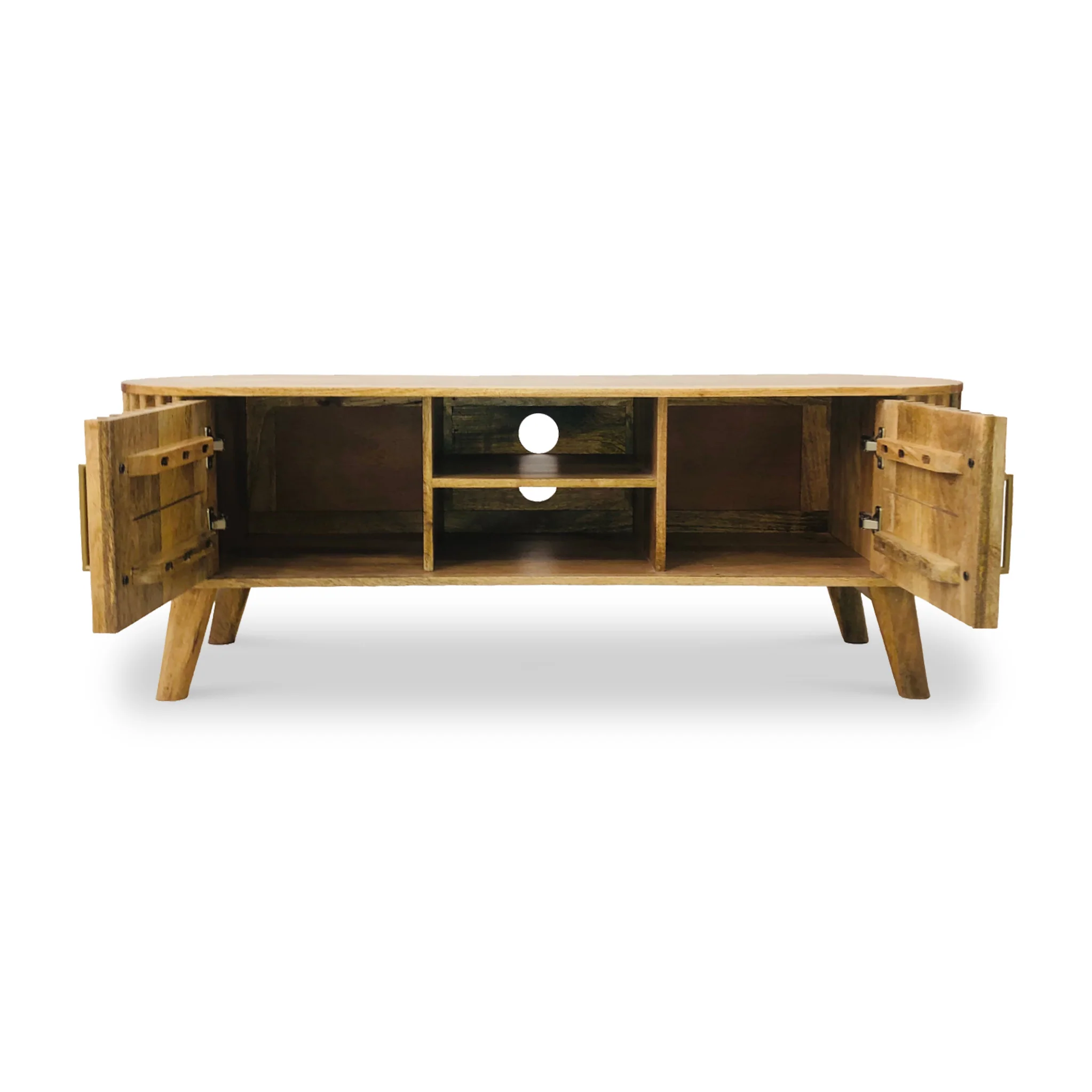 Leo Slatted Mango Wood 2 Door Large TV Unit - Image 4
