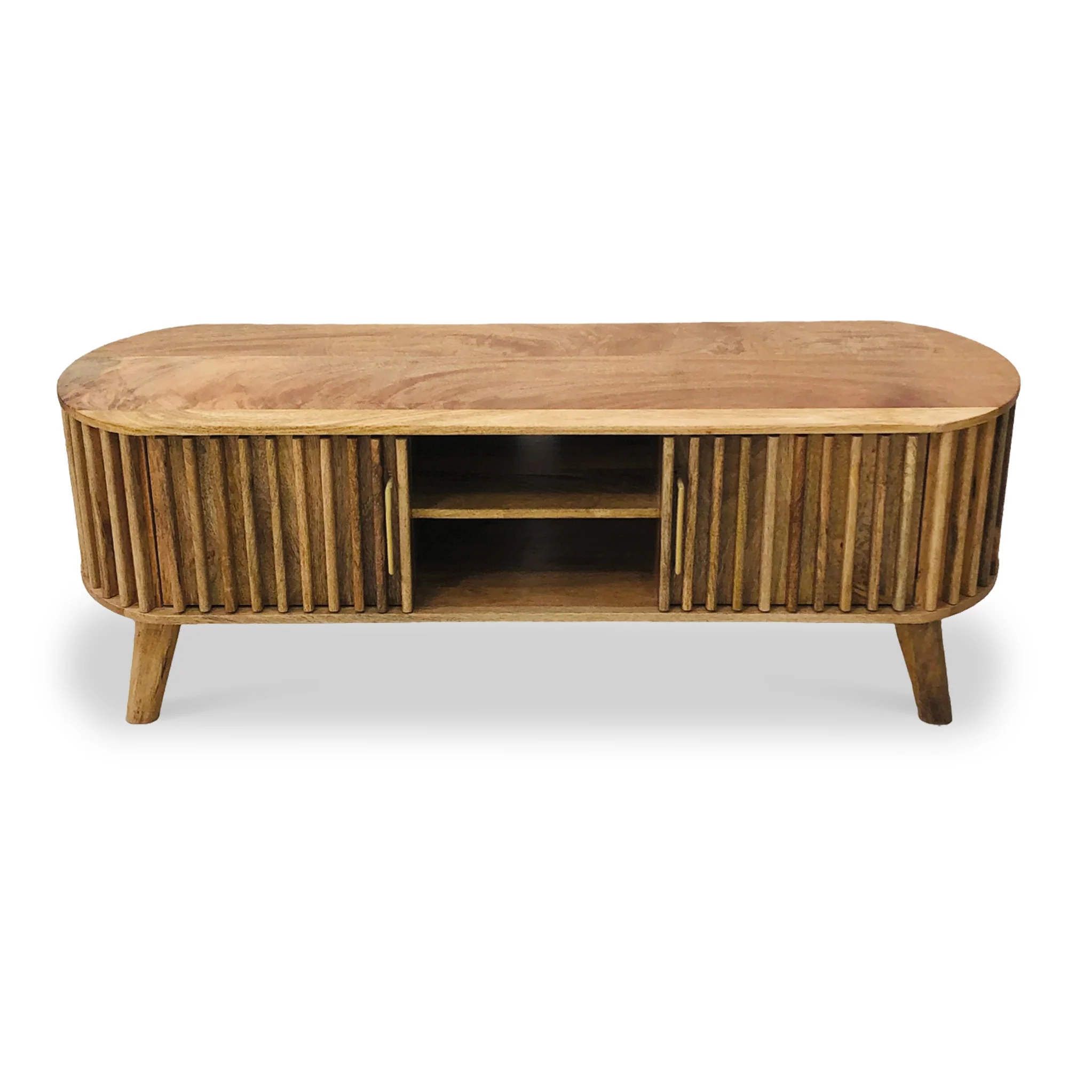 Leo Slatted Mango Wood 2 Door Large TV Unit - Image 5