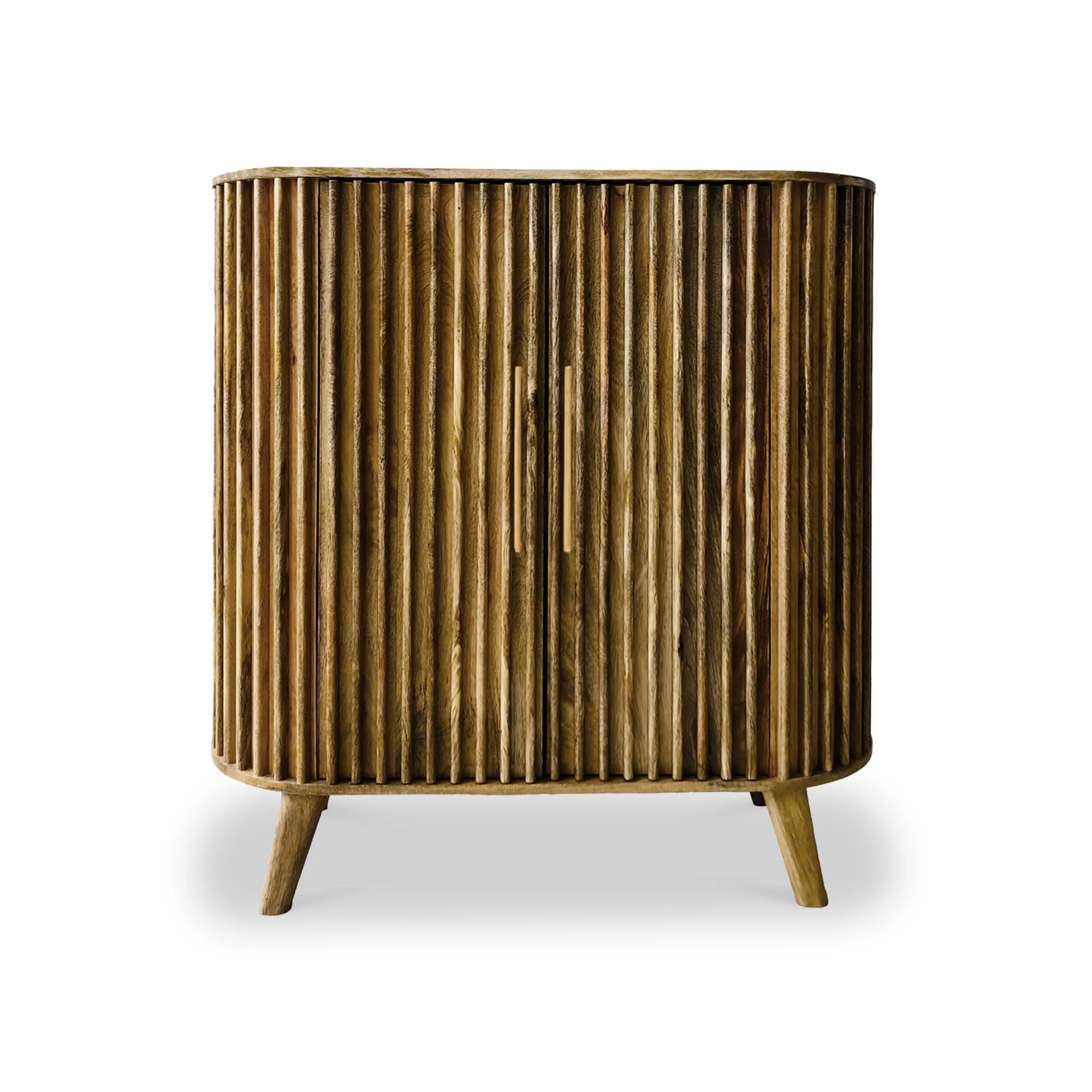 Leo Slatted Mango Wood 2 Door Tall Sideboard - Image 3