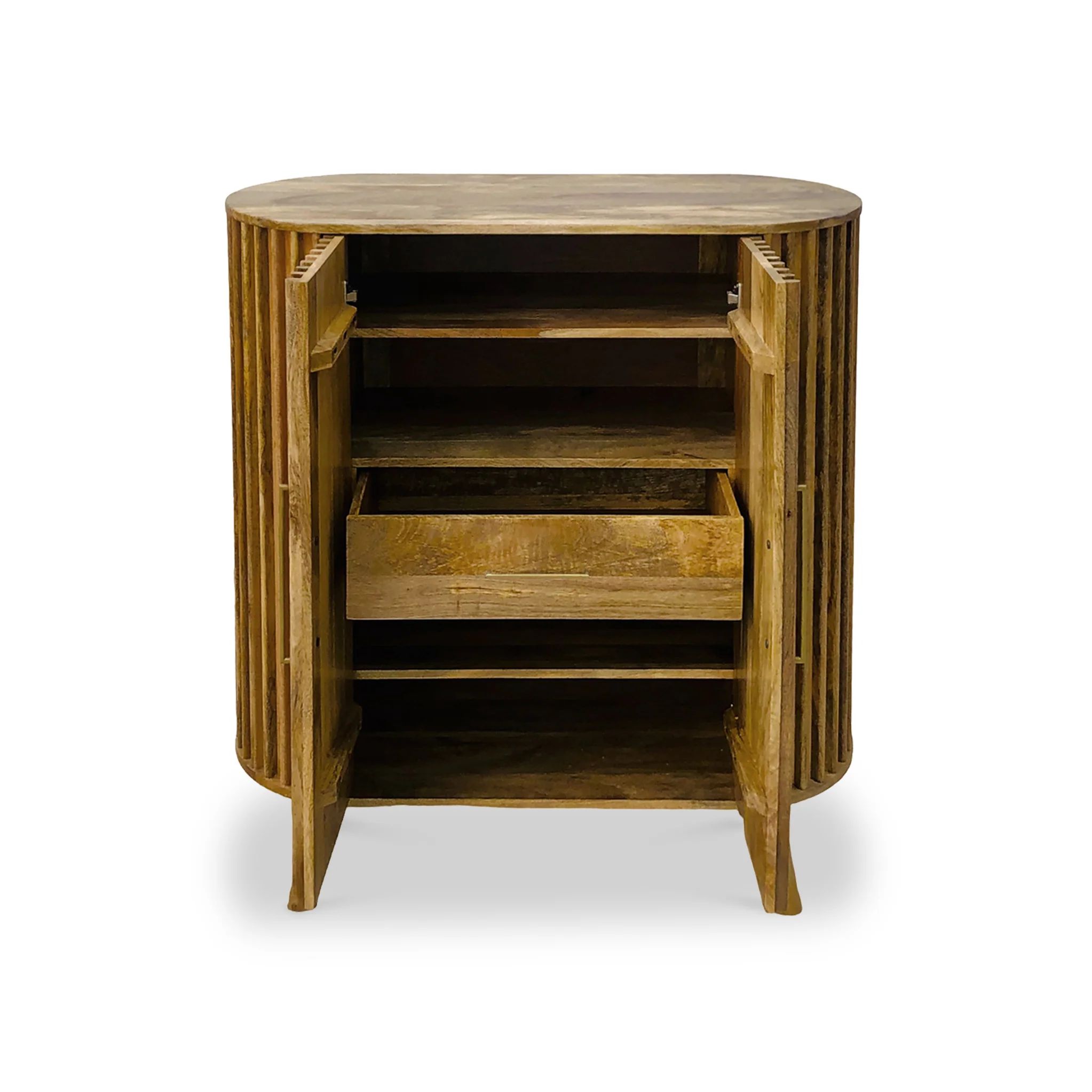 Leo Slatted Mango Wood 2 Door Tall Sideboard - Image 4