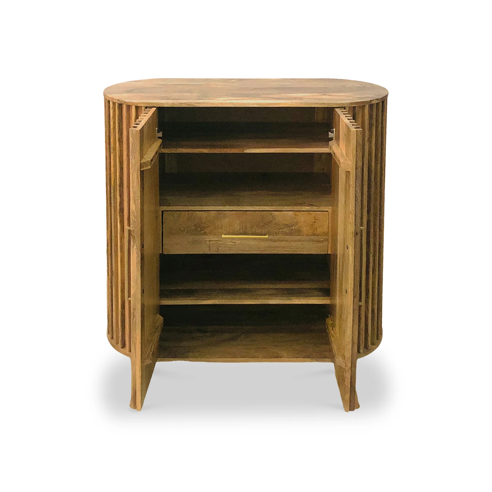 Leo Slatted Mango Wood 2 Door Tall Sideboard - Image 5