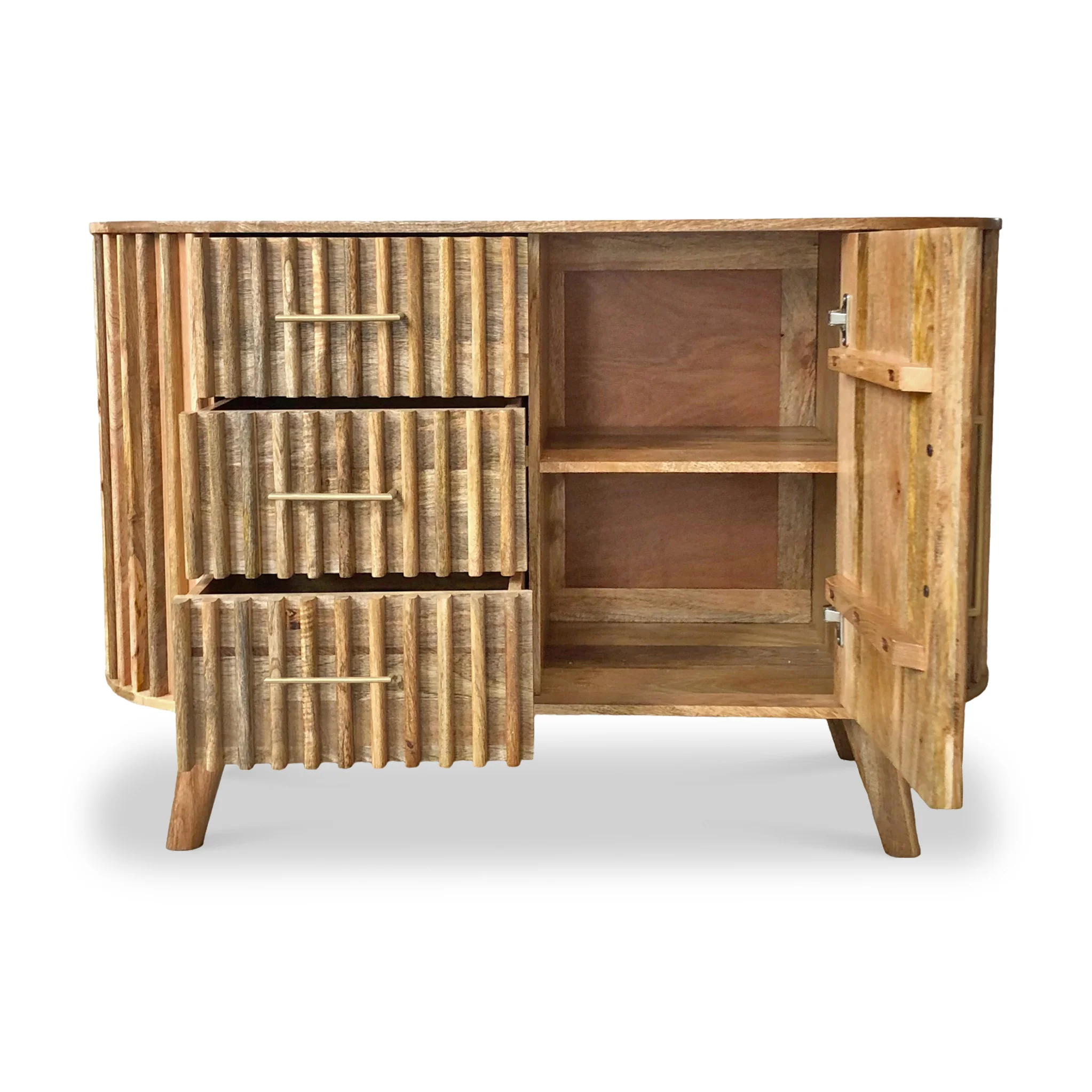 Leo Slatted Mango Wood 3 Drawer 1 Door Sideboard - Image 3