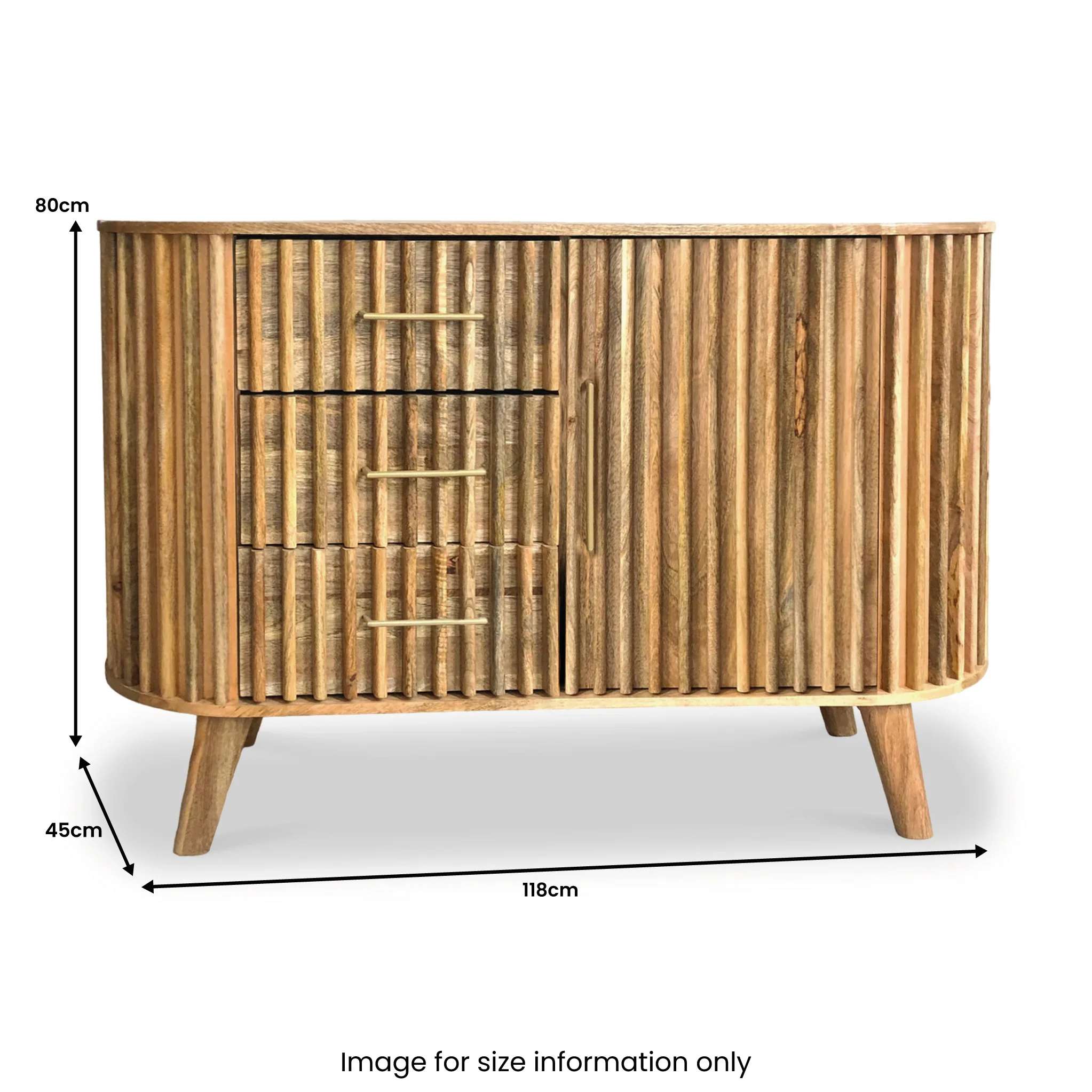 Leo Slatted Mango Wood 3 Drawer 1 Door Sideboard - Image 8