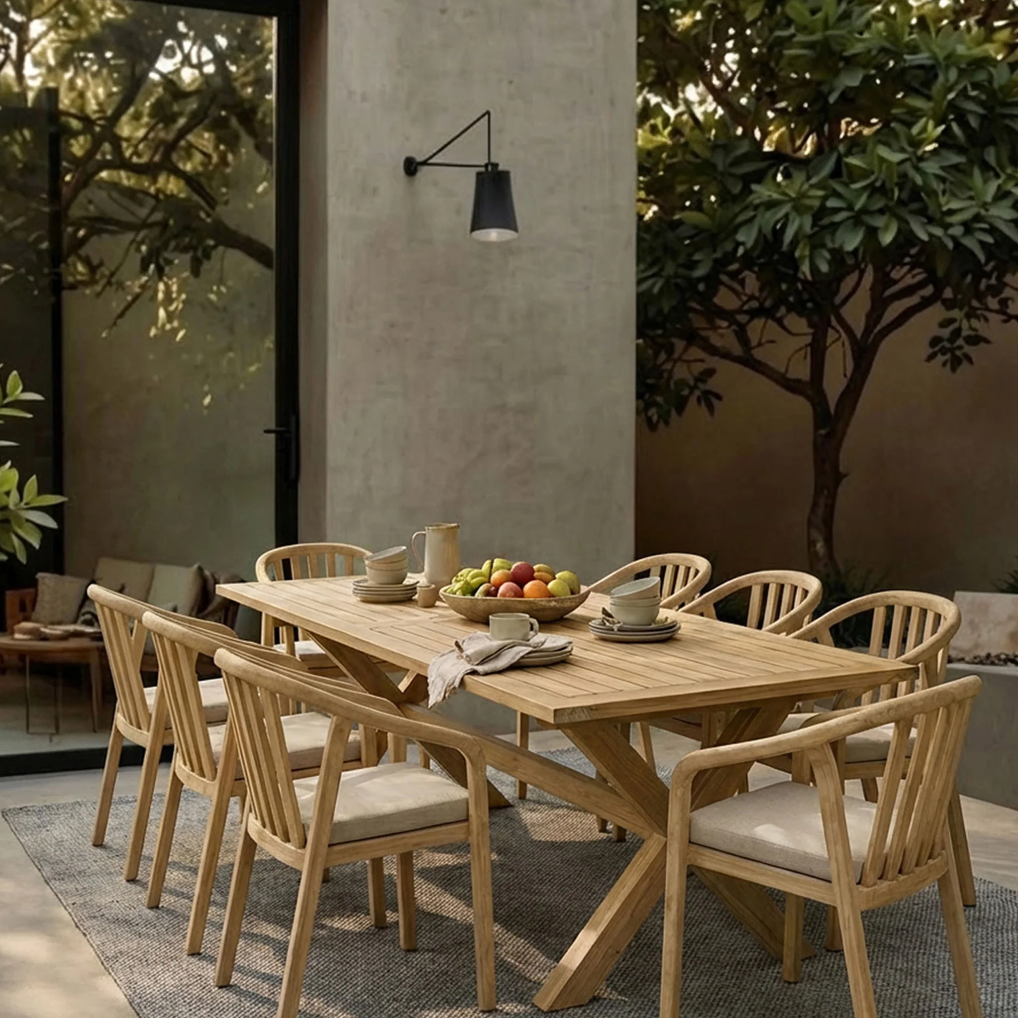 Lidia 8 Seater Dining Table Set with Riven Chairs - Image 3