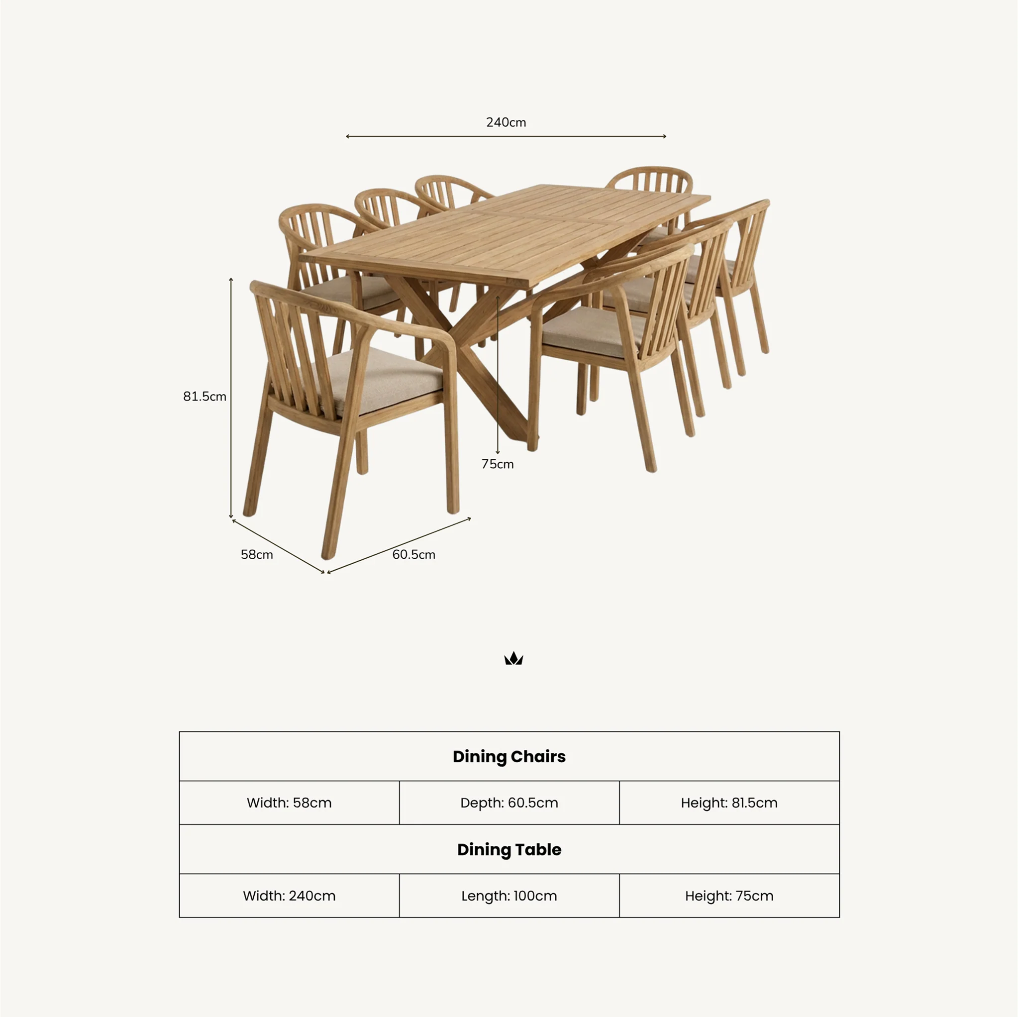 Lidia 8 Seater Dining Table Set with Riven Chairs - Image 8