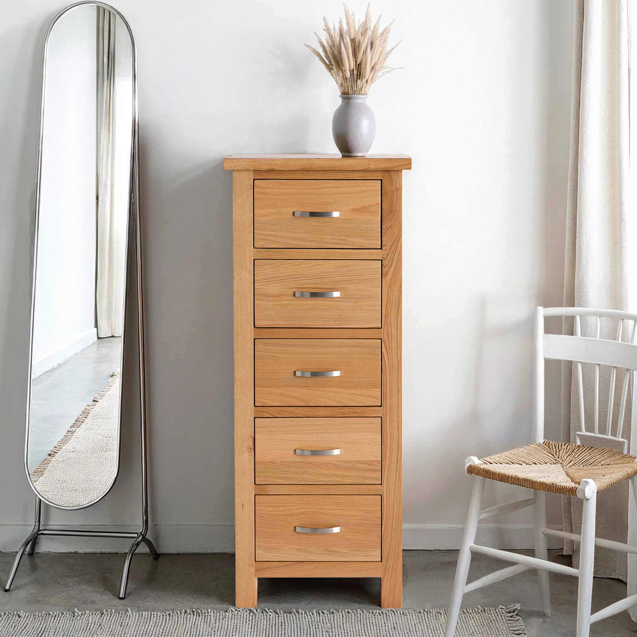 London Oak 5 Drawer Tallboy Chest - Image 2