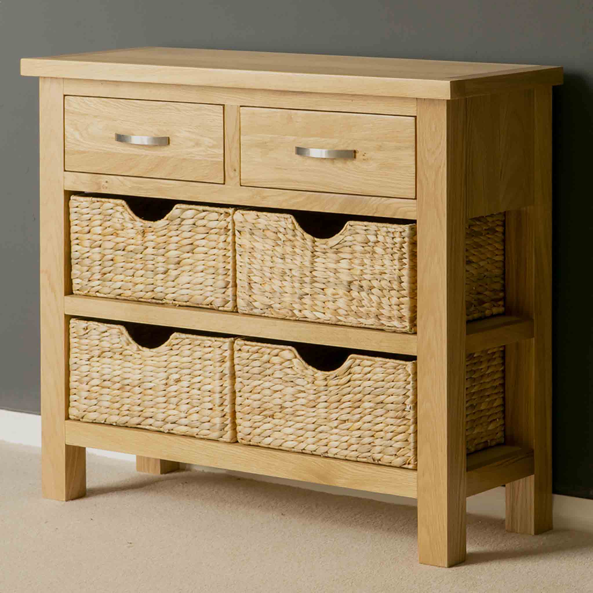 London Oak Console Table with Baskets - Image 10