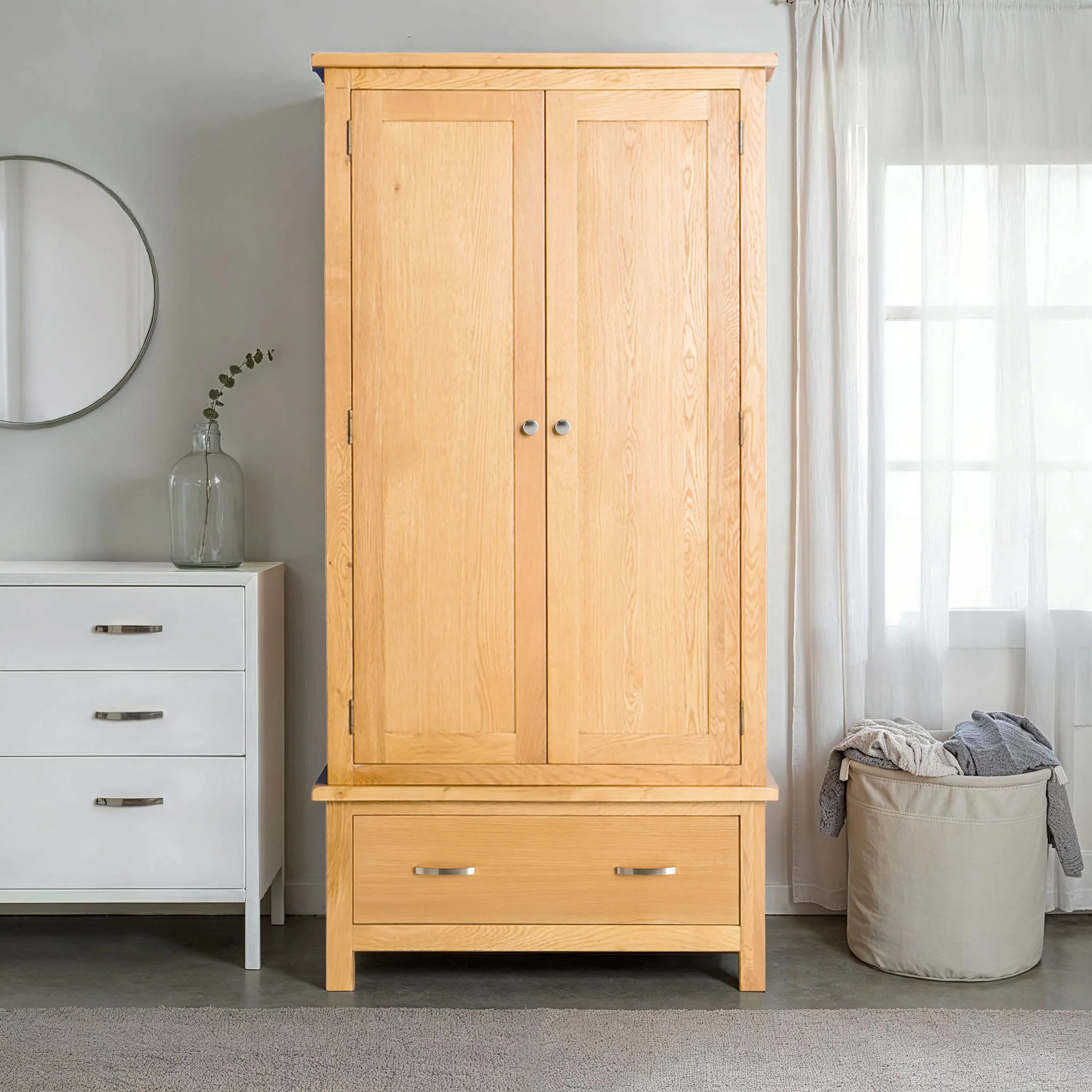 London Oak Double Wardrobe & Drawer - Image 2