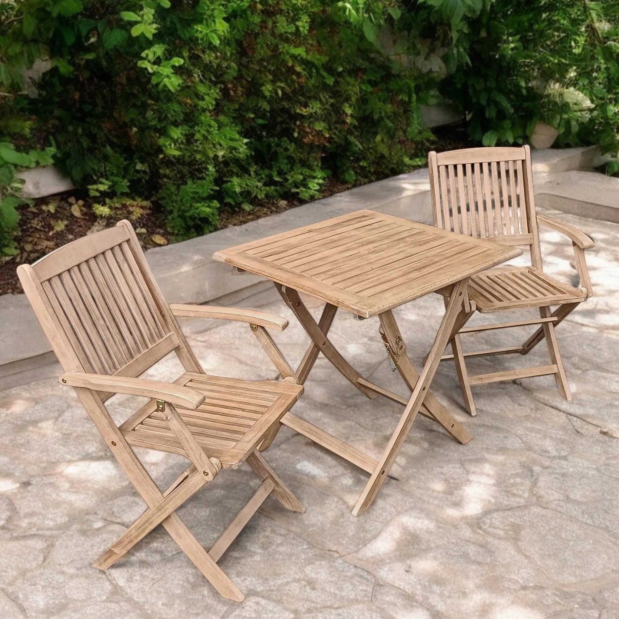 London FSC Acacia 2 Seater Square Folding Bistro Set with London Folding Armchairs