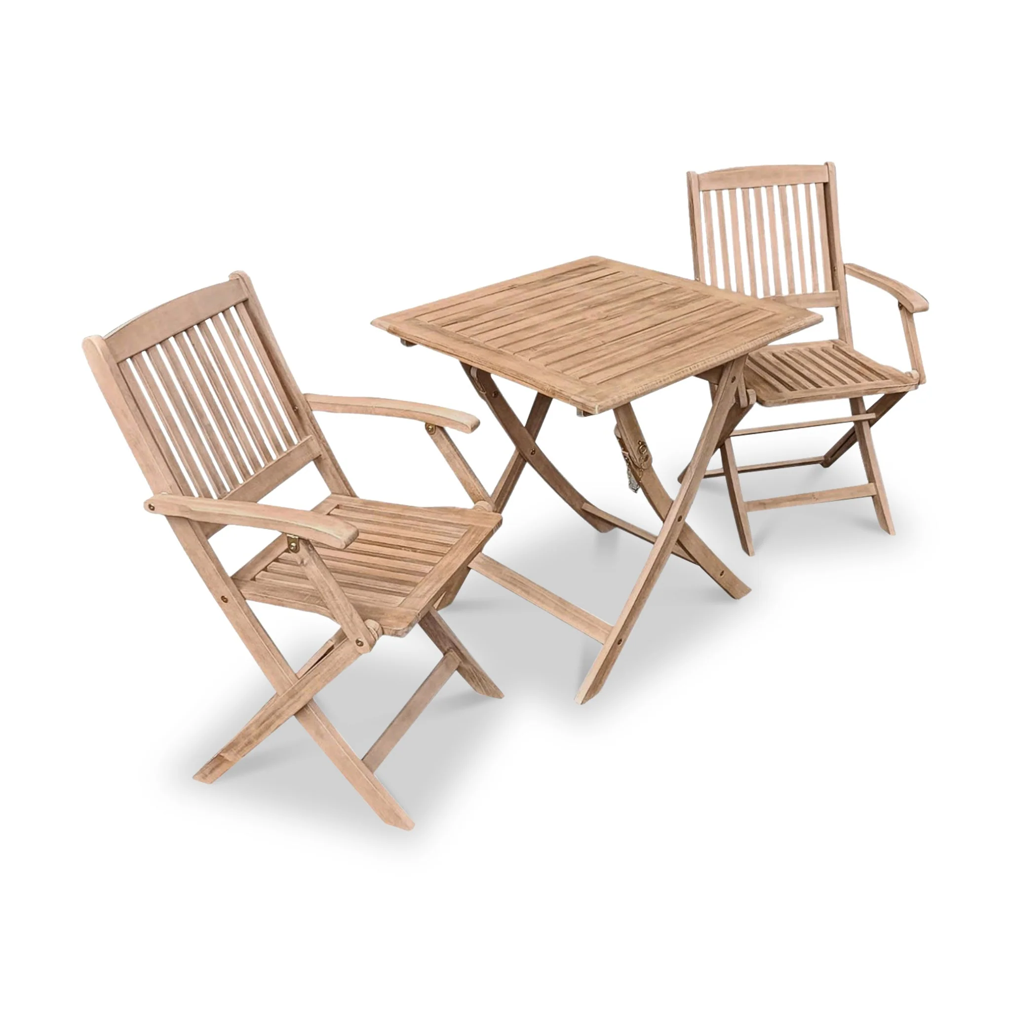 London FSC Acacia 2 Seater Square Folding Bistro Set with London Folding Armchairs - Image 2