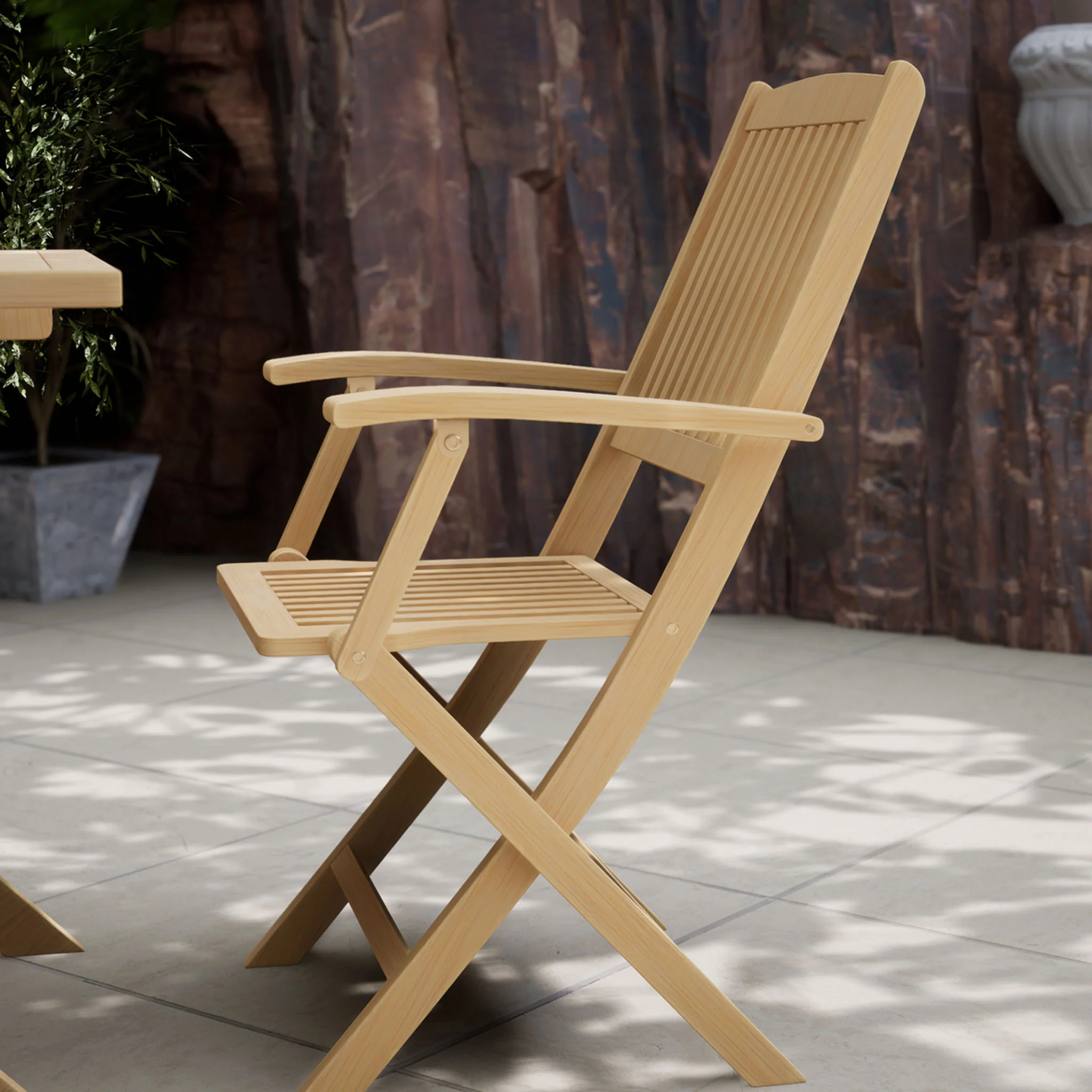 London FSC Acacia 2 Seater Square Folding Bistro Set with London Folding Armchairs - Image 4
