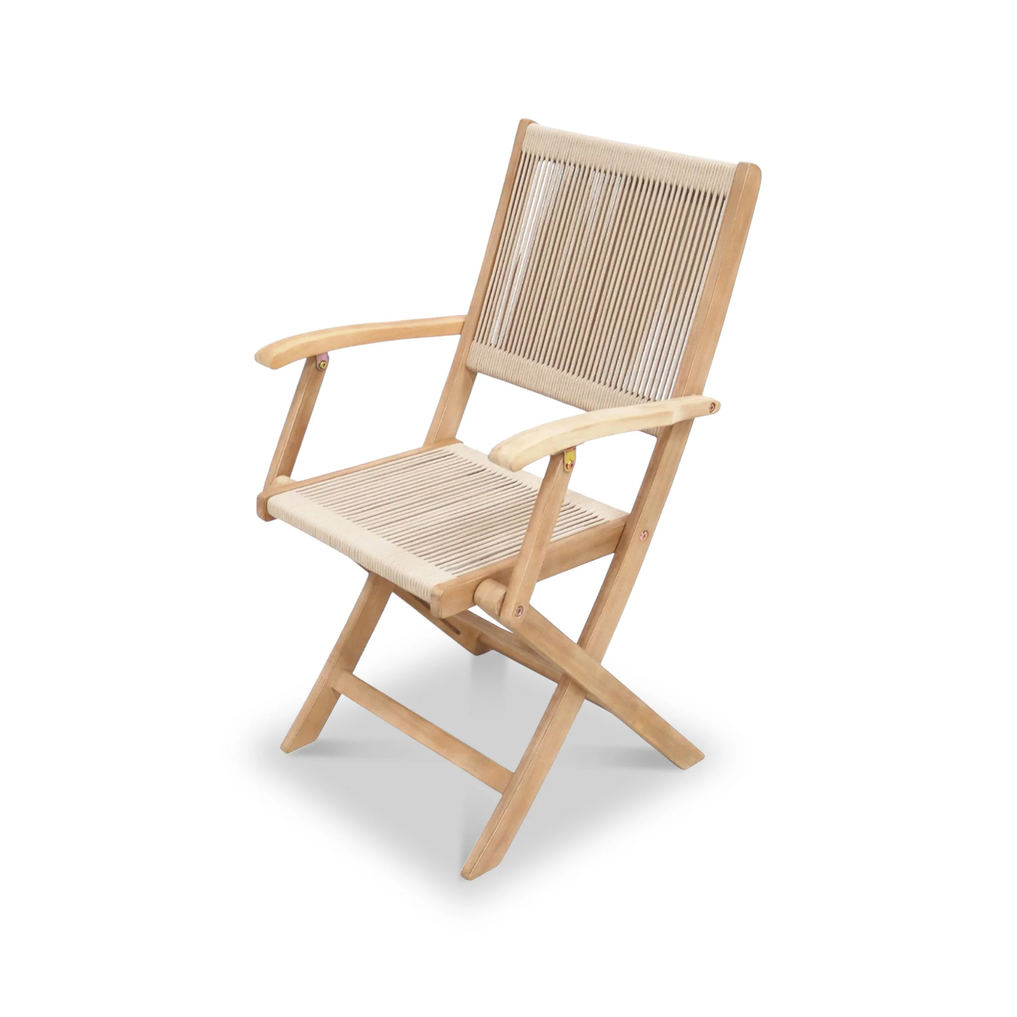 London FSC Acacia 2 Seater Square Folding Bistro Set with London Rope Folding Armchairs - Image 4