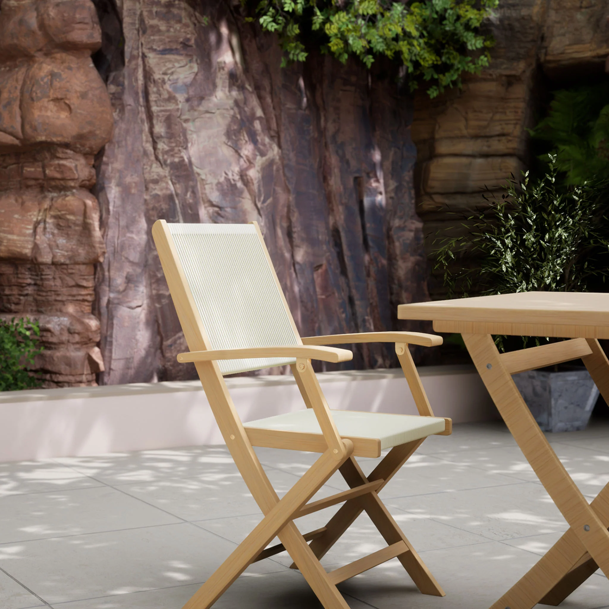 London FSC Acacia 2 Seater Square Folding Bistro Set with London Rope Folding Armchairs - Image 7