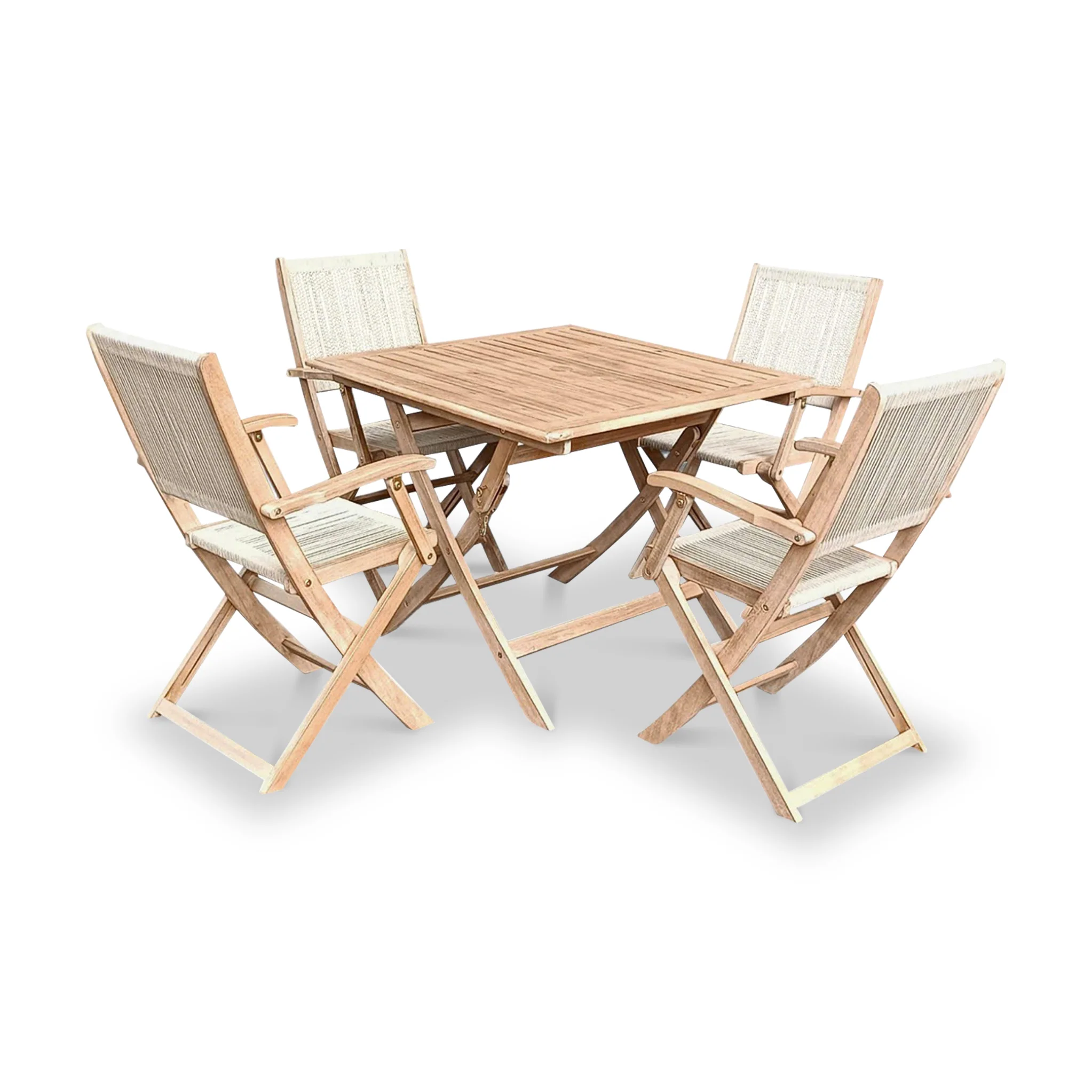 London FSC Acacia 4 Seater Square Folding Bistro Set with London Rope Folding Armchairs - Image 3