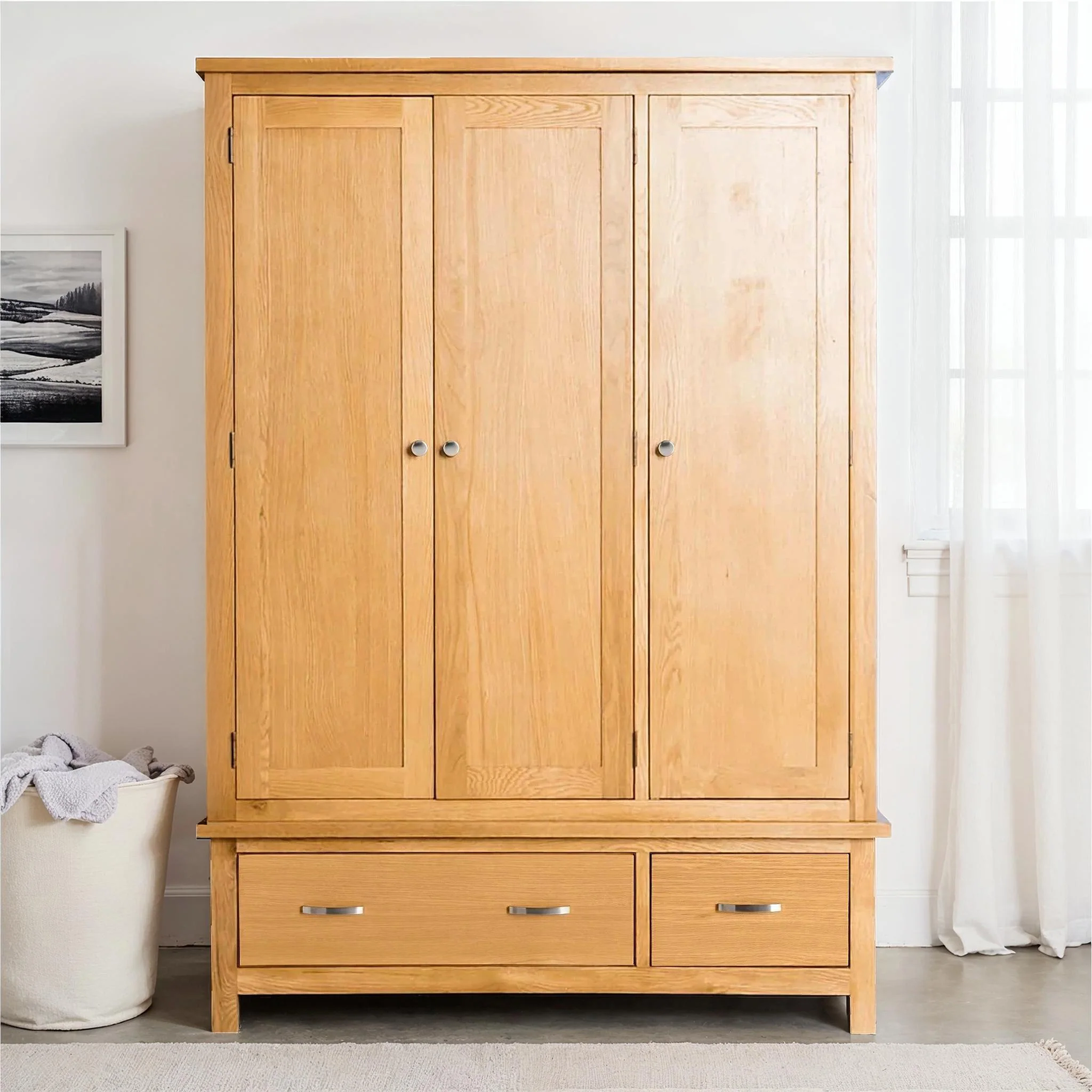 London Oak Triple Wardrobe & Drawers - Image 2