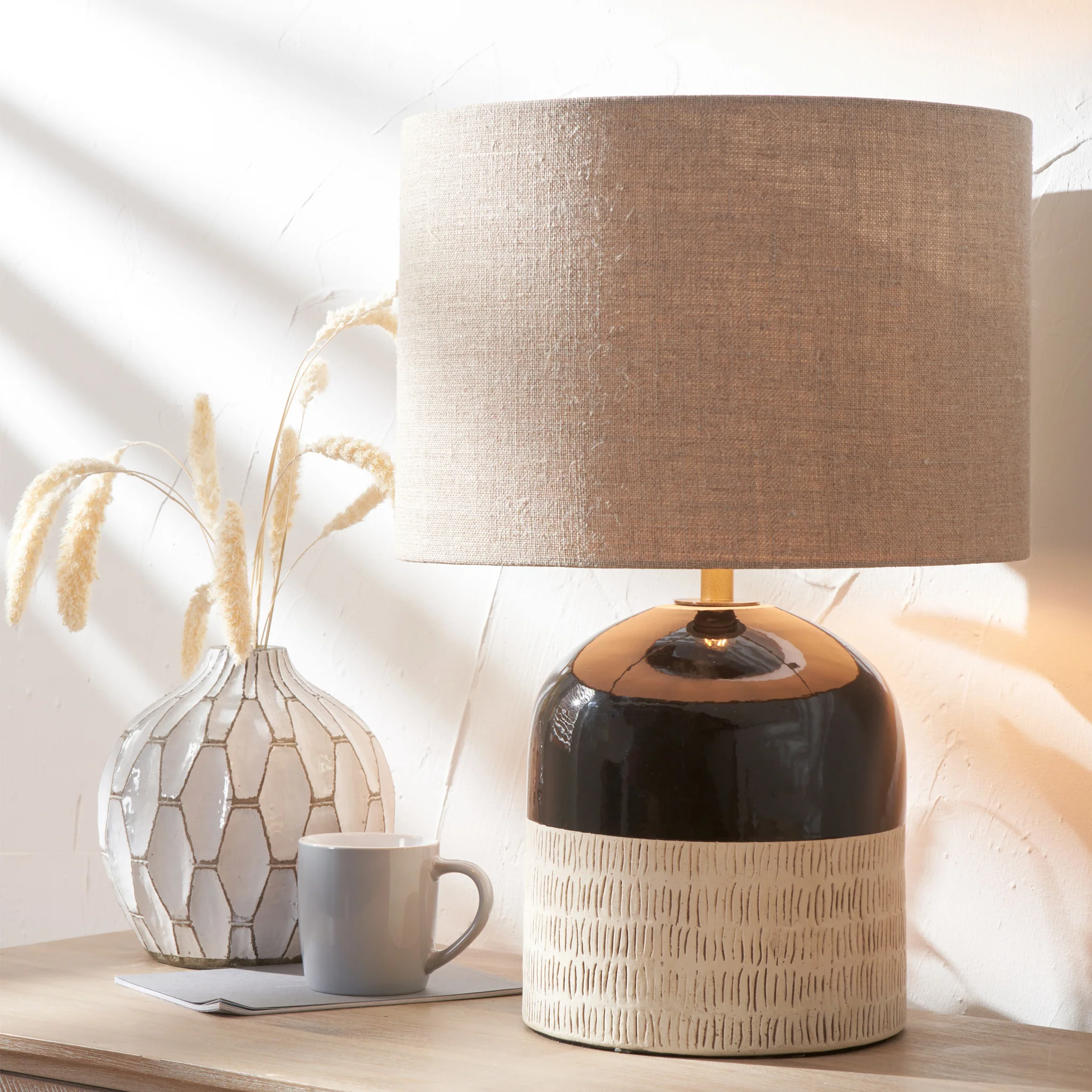 Lotta Black and Natural Stoneware Table Lamp - Image 3