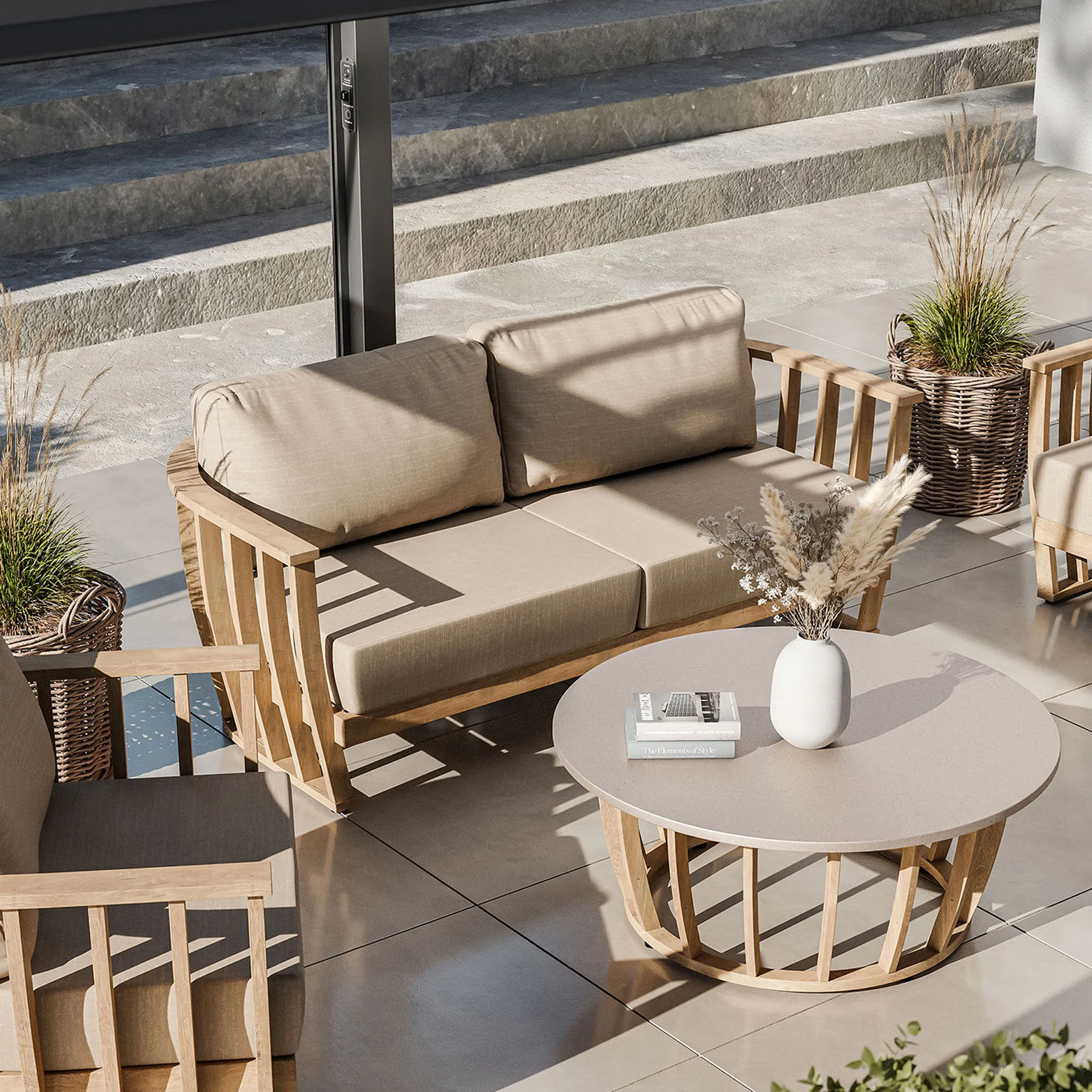 Lucca 5 Seater Acacia Lounging Set with Coffee Table - Image 3