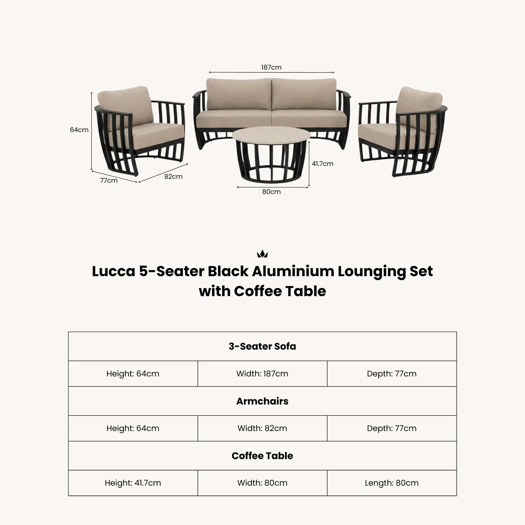 Lucca 5 Seater Lounging Set with Coffee Table - Image 21