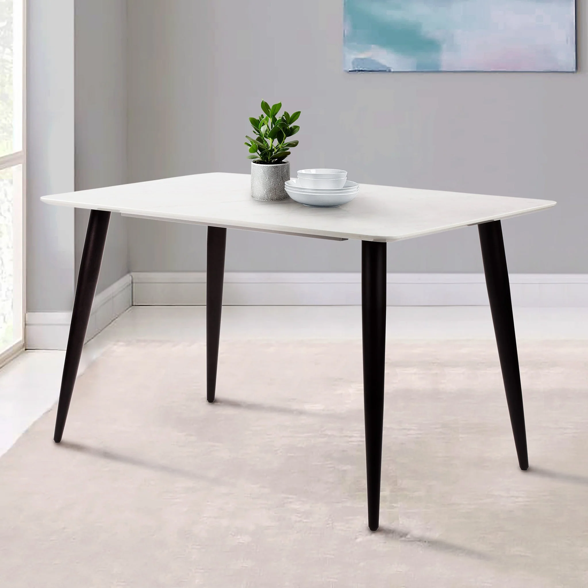 Lucio White Faux Marble Rectangular Dining Table - Image 4