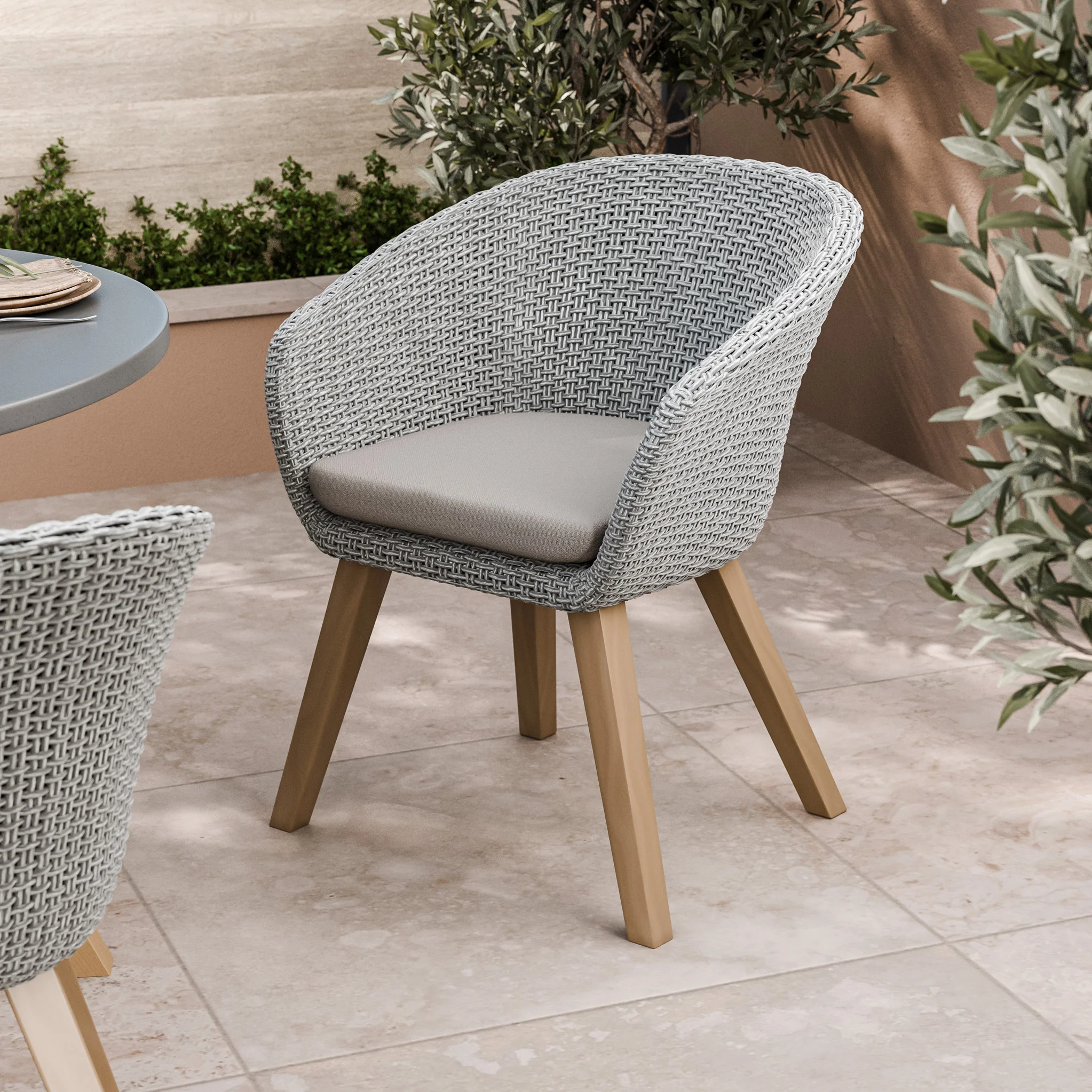 Luna 4 Seater Round Concrete Dining Set with Sol Rattan Dining Chairs - Image 3