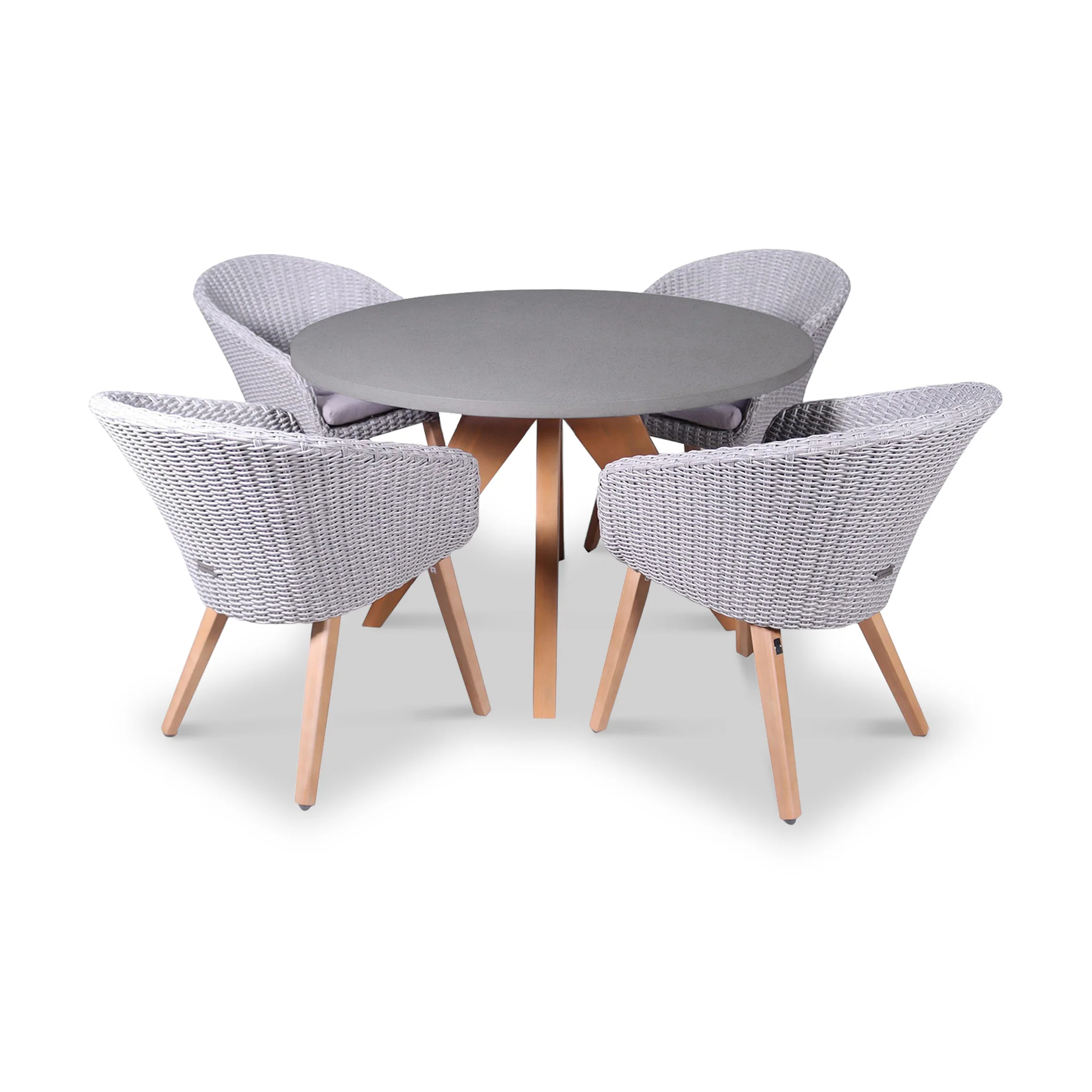 Luna 4 Seater Round Concrete Dining Set with Sol Rattan Dining Chairs - Image 4
