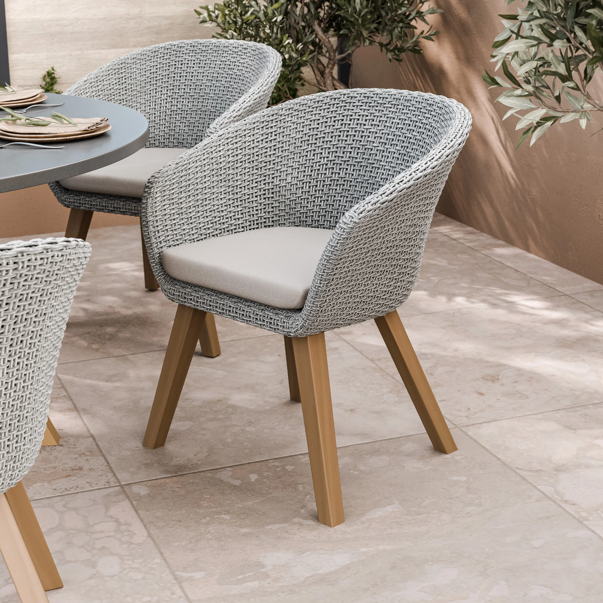 Luna 6 Seater Round Concrete Dining Set with Sol Rattan Dining Chairs - Image 3
