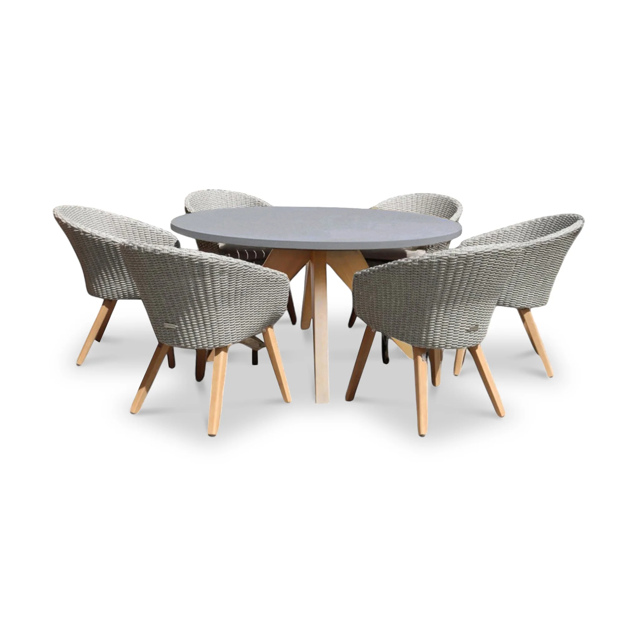 Luna 6 Seater Round Concrete Dining Set with Sol Rattan Dining Chairs - Image 4