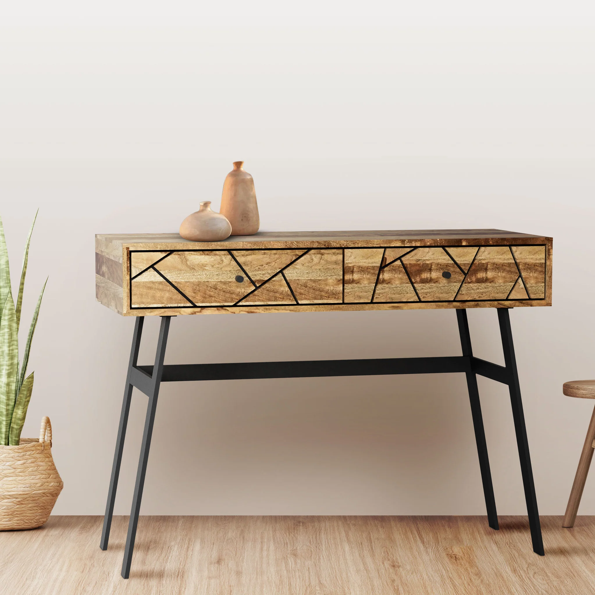 Maddox Grooved Mango Wood 2 Drawer Console Table - Image 2
