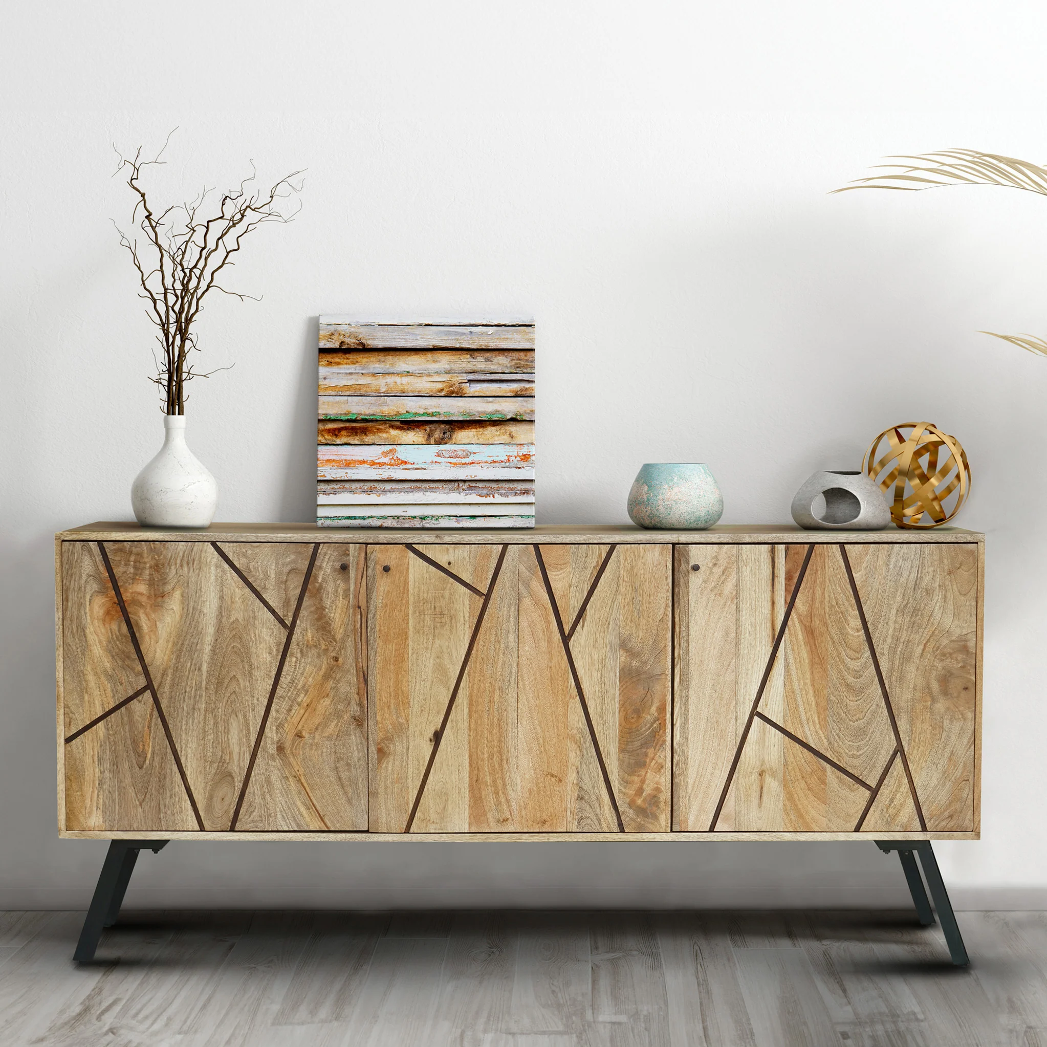 Maddox Grooved Mango Wood 3 Door Sideboard - Image 2