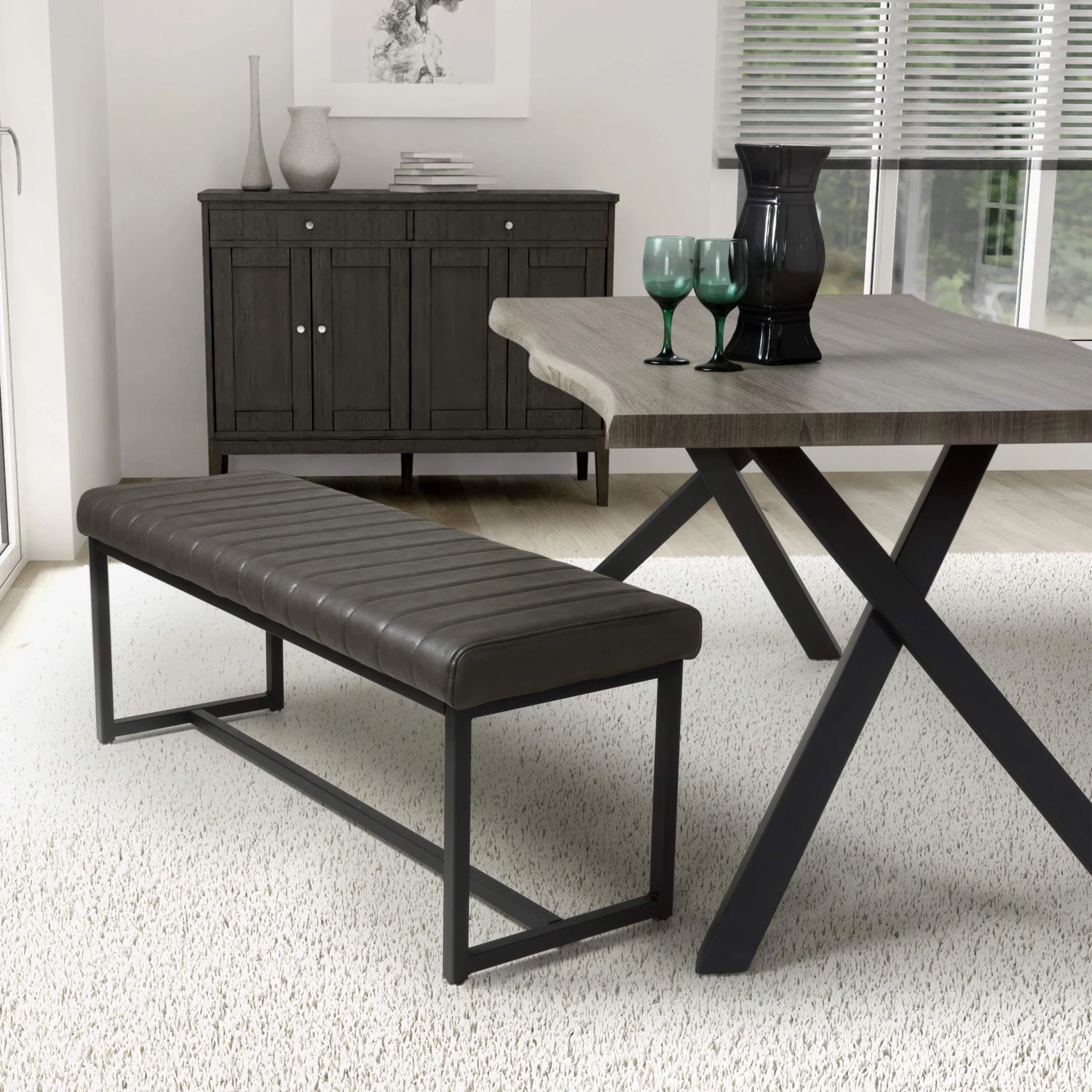Maelis Grey Faux Leather Dining Bench - Image 2