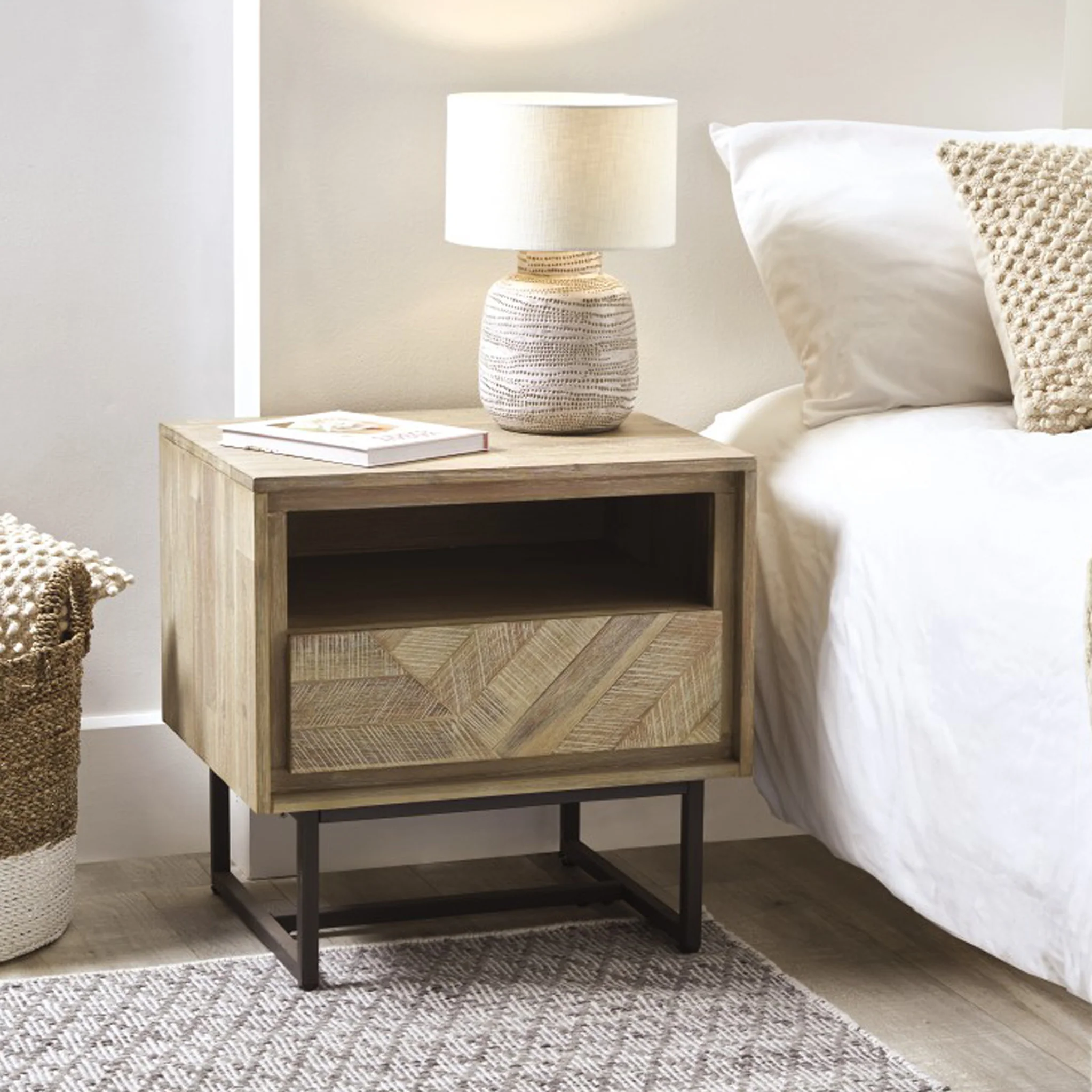 Marca Sand Wash Acacia 1 Drawer Bedside Table - Image 2