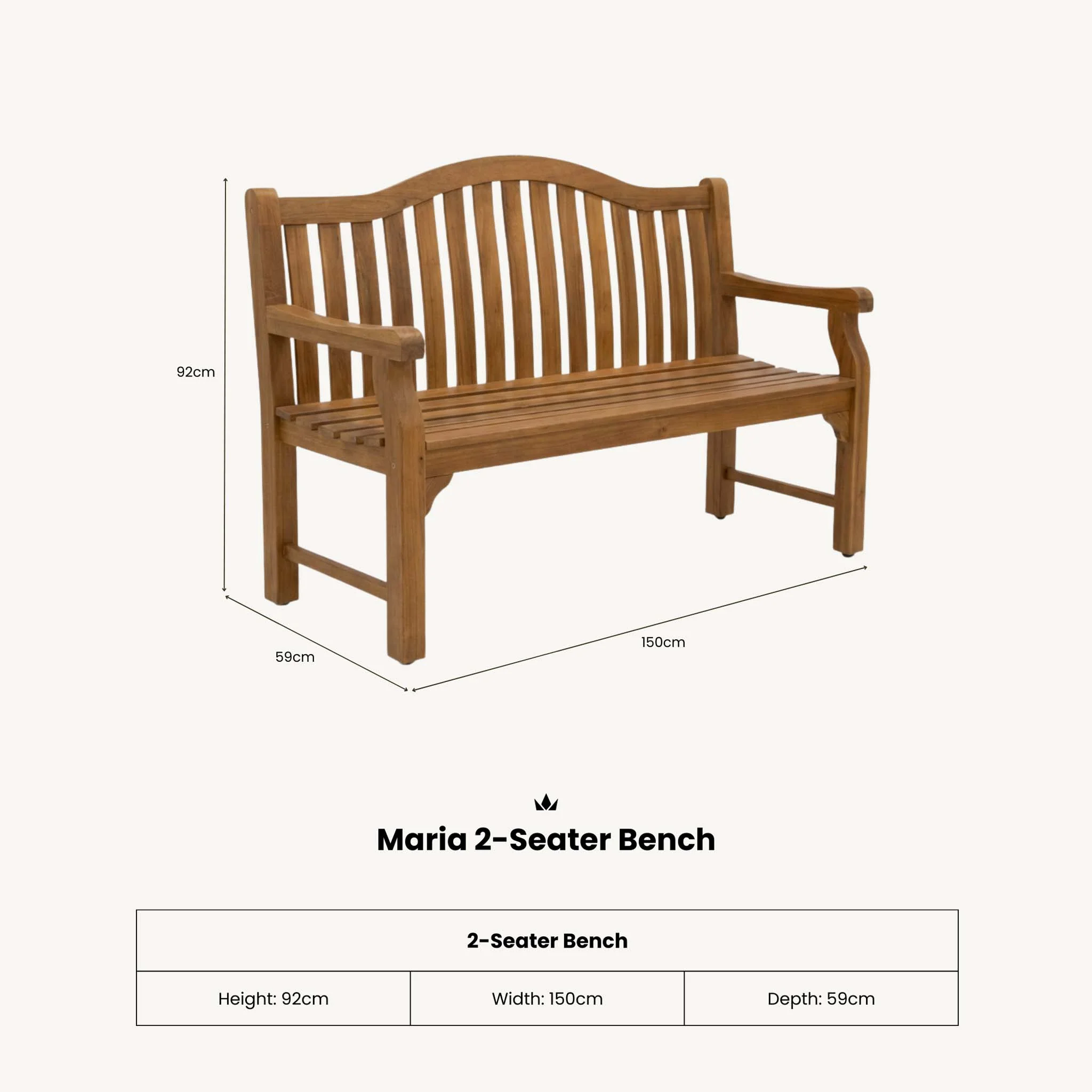 Maria 150cm 2 Seater Acacia Garden Bench - Image 7