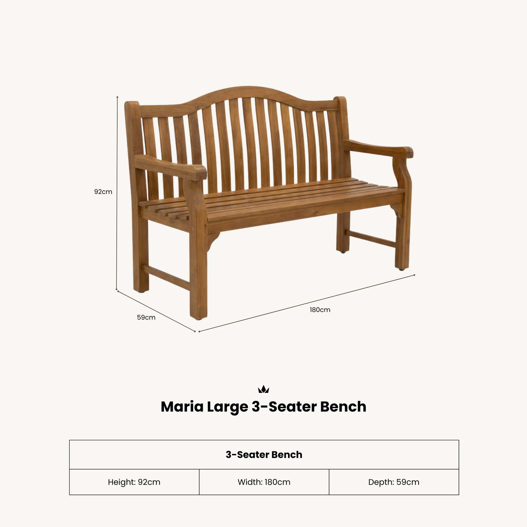 Maria 180cm 3 Seater Acacia Garden Bench - Image 8