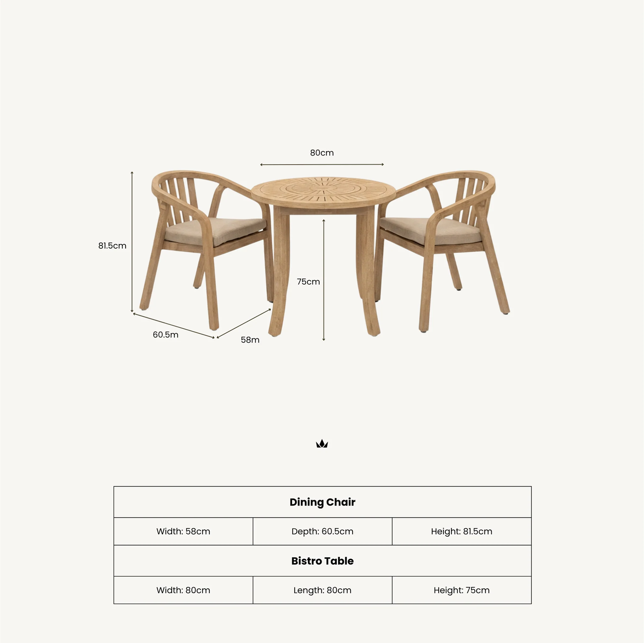 Maris 2 Seater Round Bistro Set with Riven Chairs - Image 9