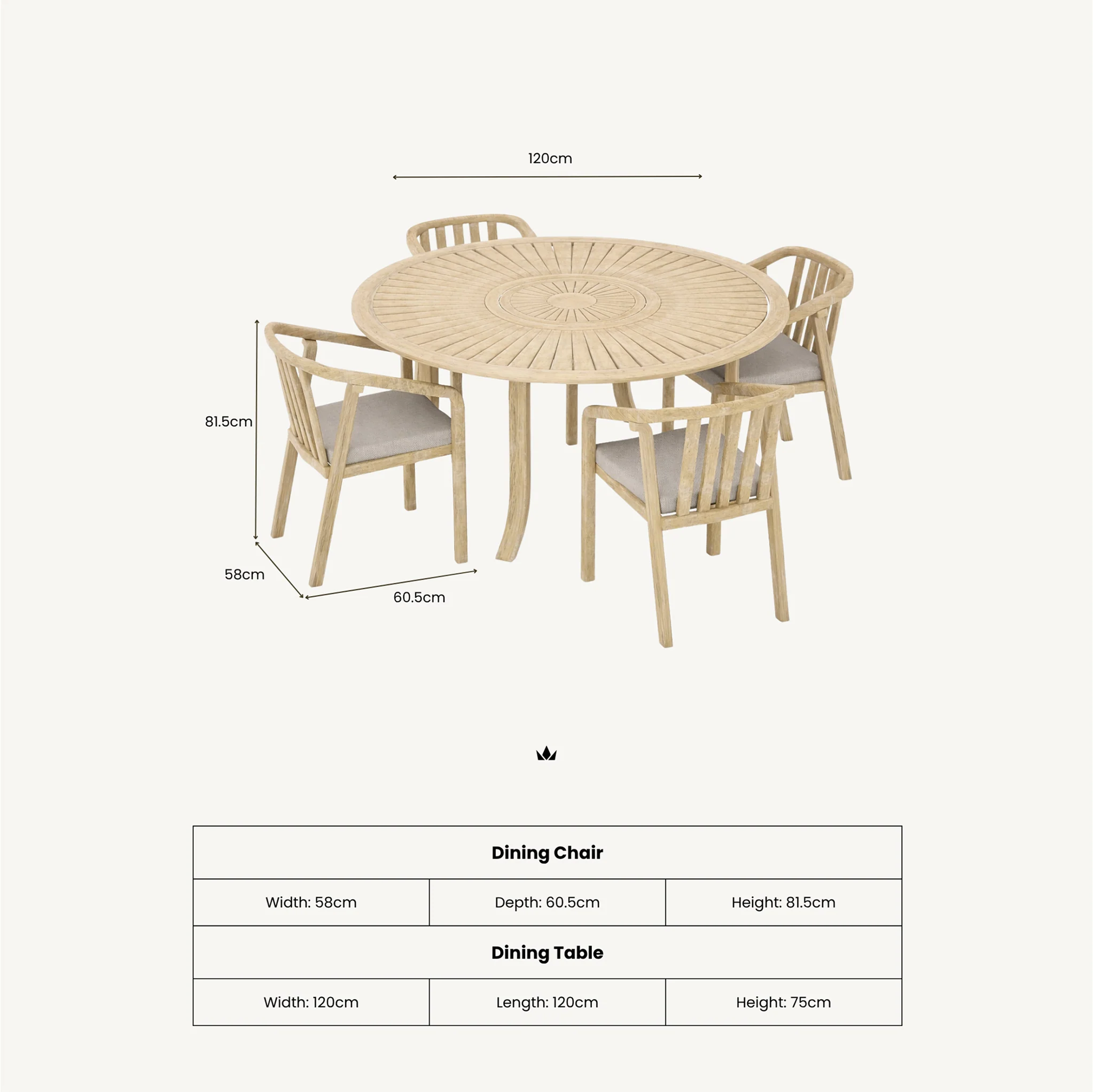 Maris 4 Seater Round Dining Table Set with Riven Chairs - Image 10